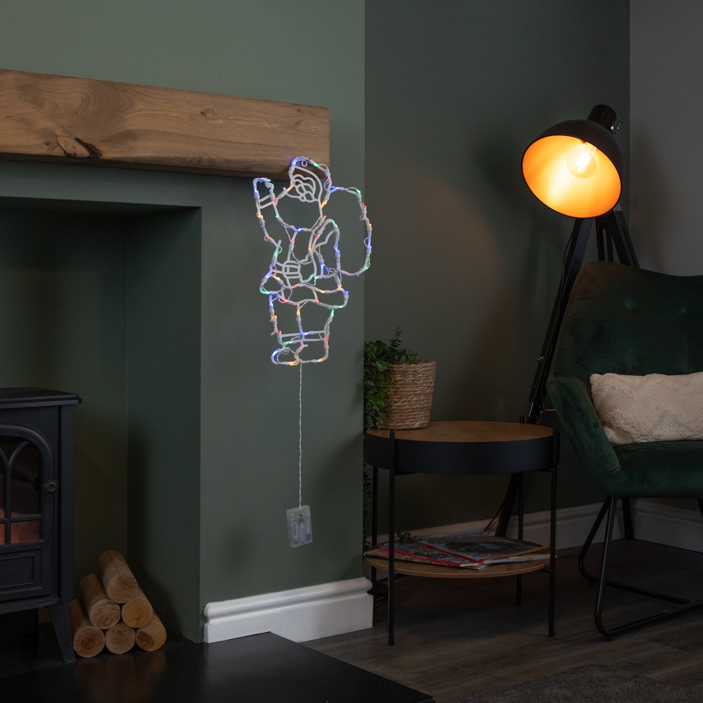 44cm Battery Powered Light up Hanging Christmas Santa with Multi-Coloured Multi-Action LEDs