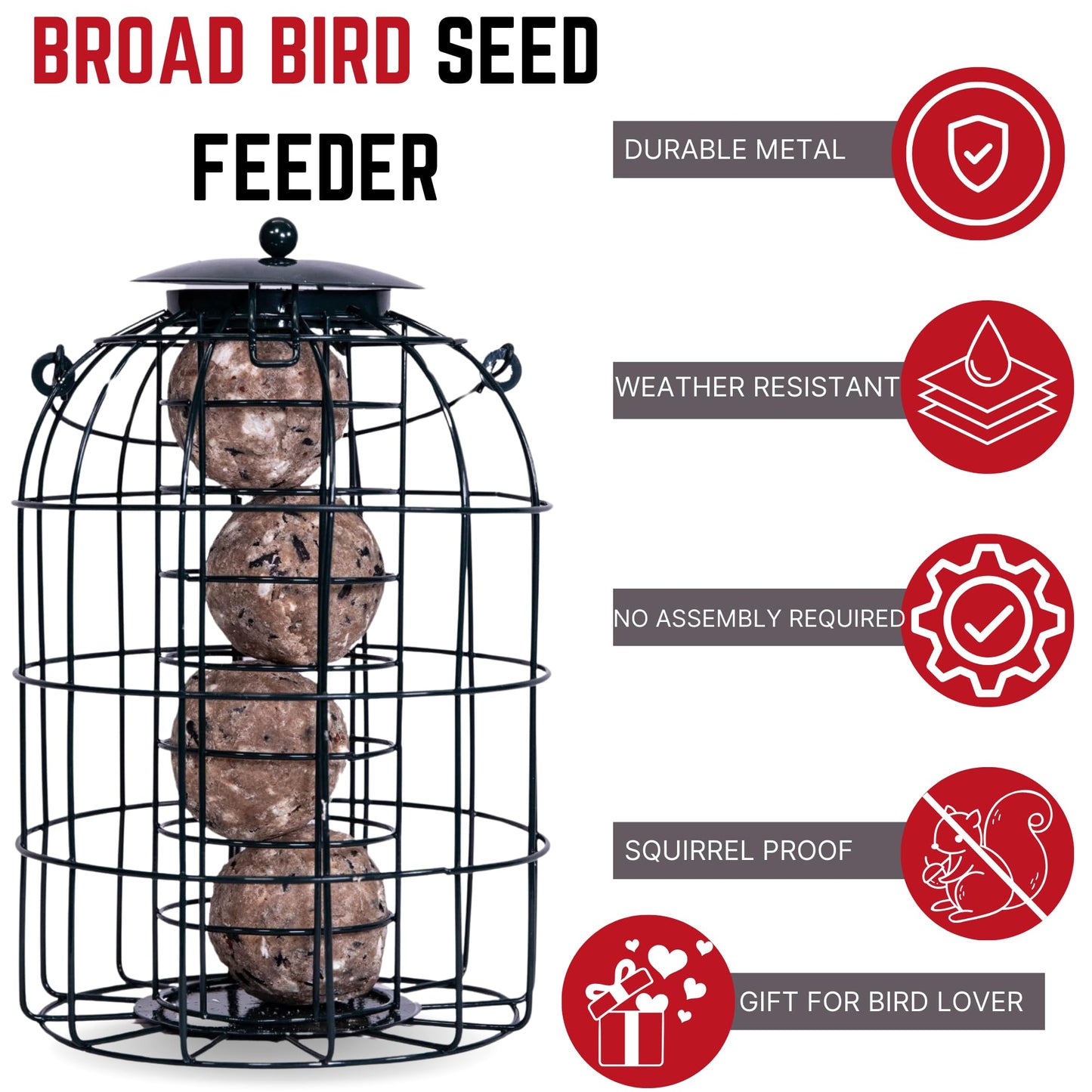 Pack of 3 Natures Market Wild Bird Hanging Nut Seed & Fat Ball Feeder with Squirrel Guard