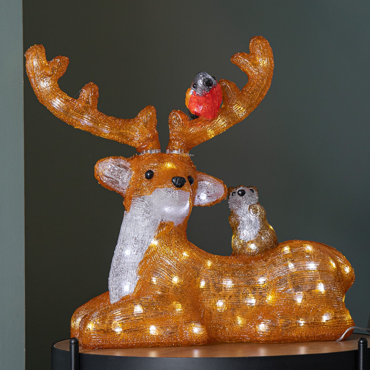 40cm Light up Acrylic Sitting Christmas Deer with Animals and 80 Warm White LEDs
