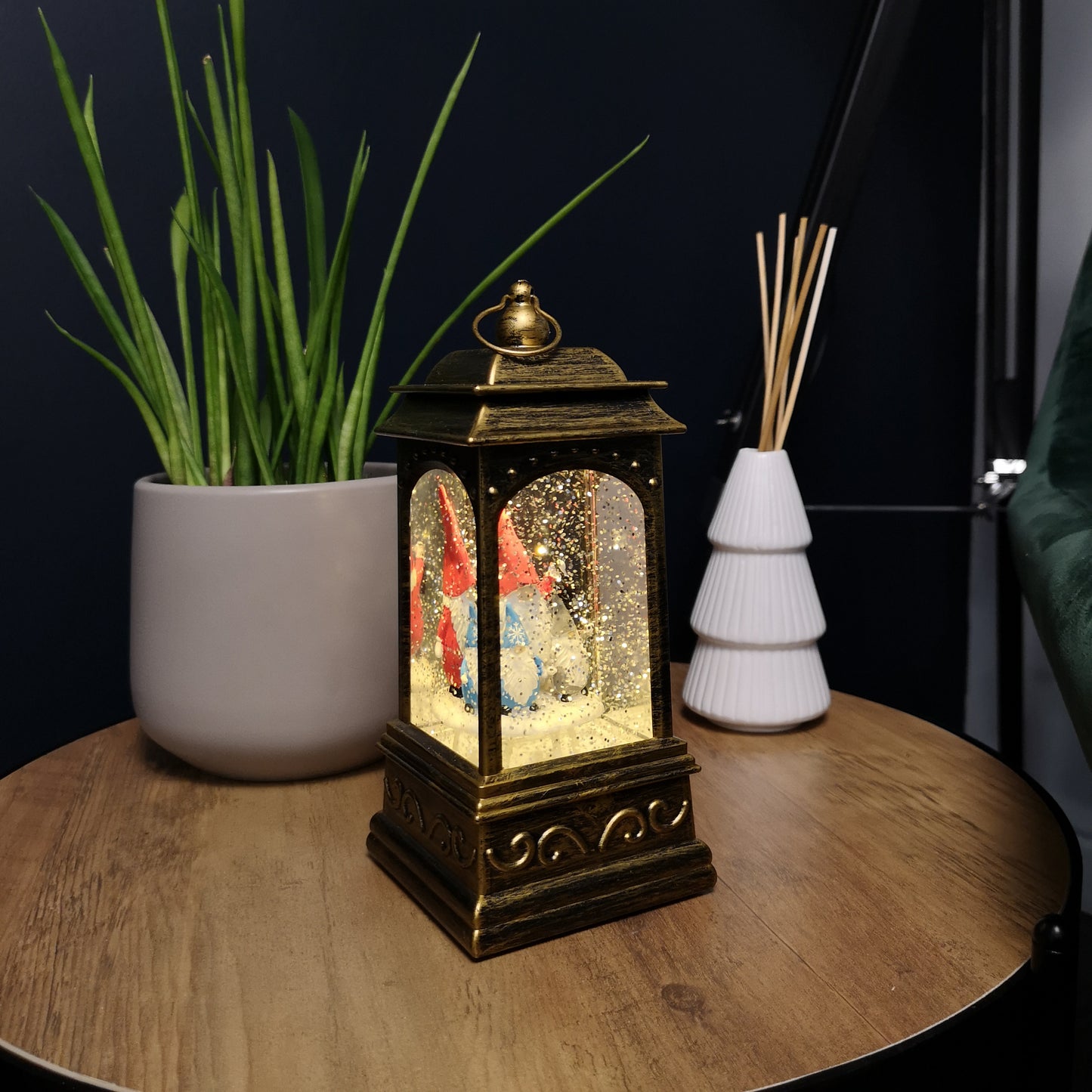 21cm Christmas Gonk Glitter Water Spinner Lantern Decoration