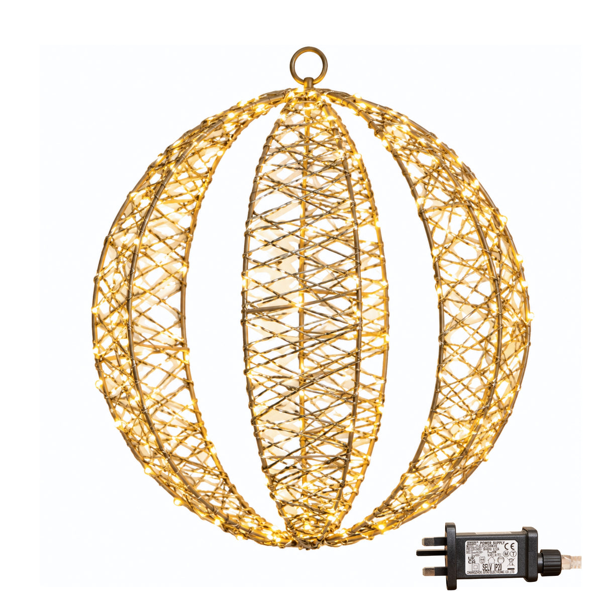 30cm Gold MicroBrights Christmas Light up Ball with 240 Warm White LEDs