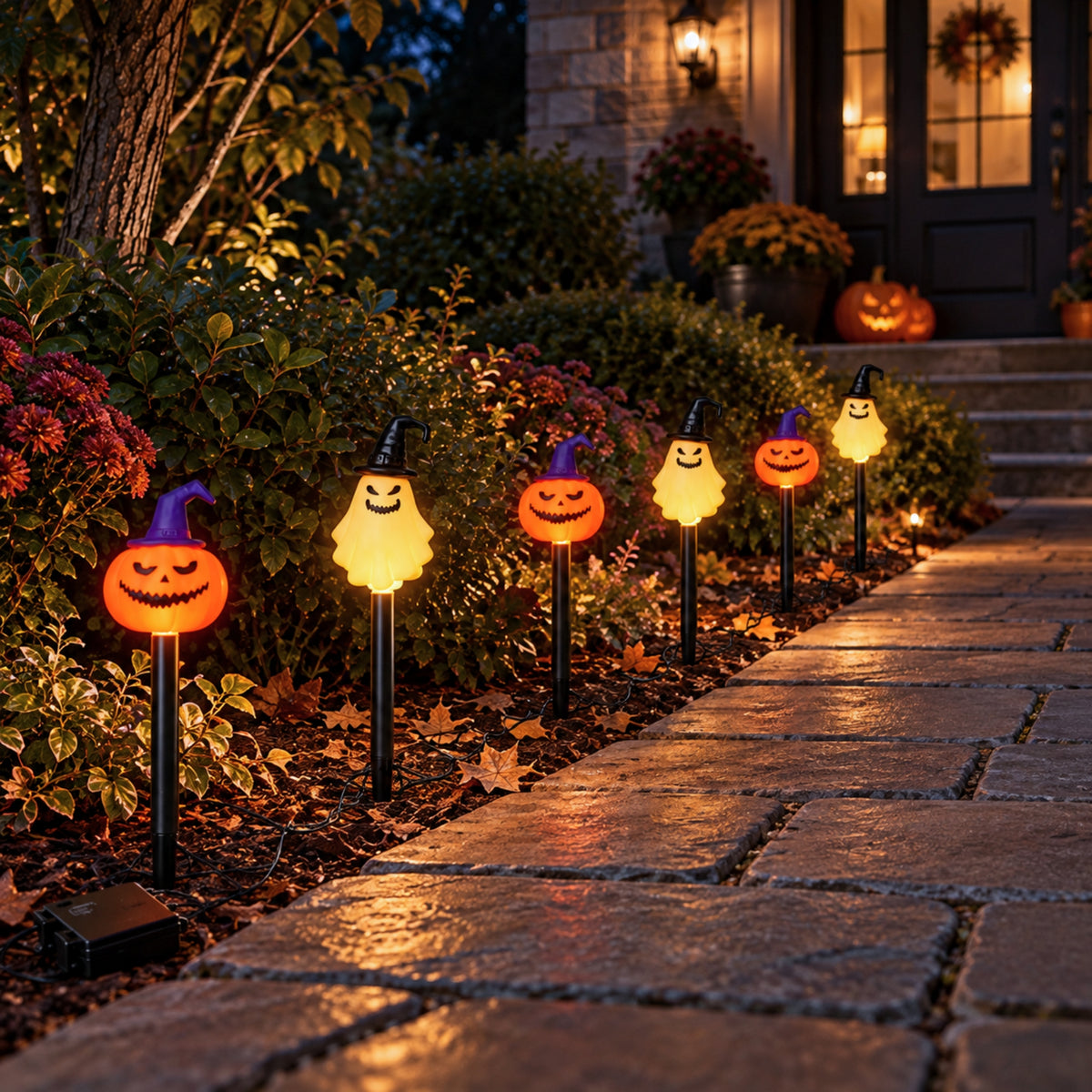 Set of 6 Halloween Light Up Pumpkin & Ghost Path Lights with Ground Stakes