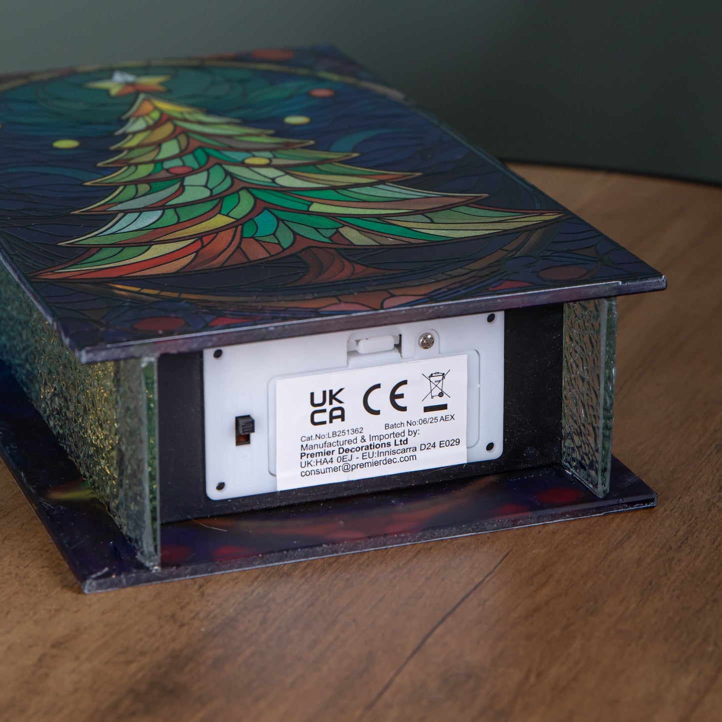 21cm Battery Operated Double Sided Stained Glass Christmas Tree Decoration with LEDs