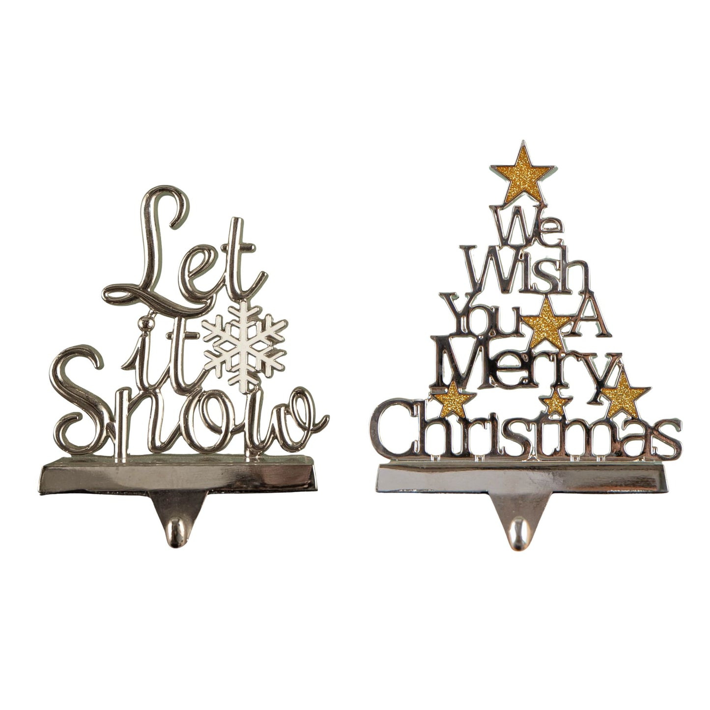 22cm Silver Christmas Stocking Hanger -Let it Snow/We Wish you a Merry Christmas
