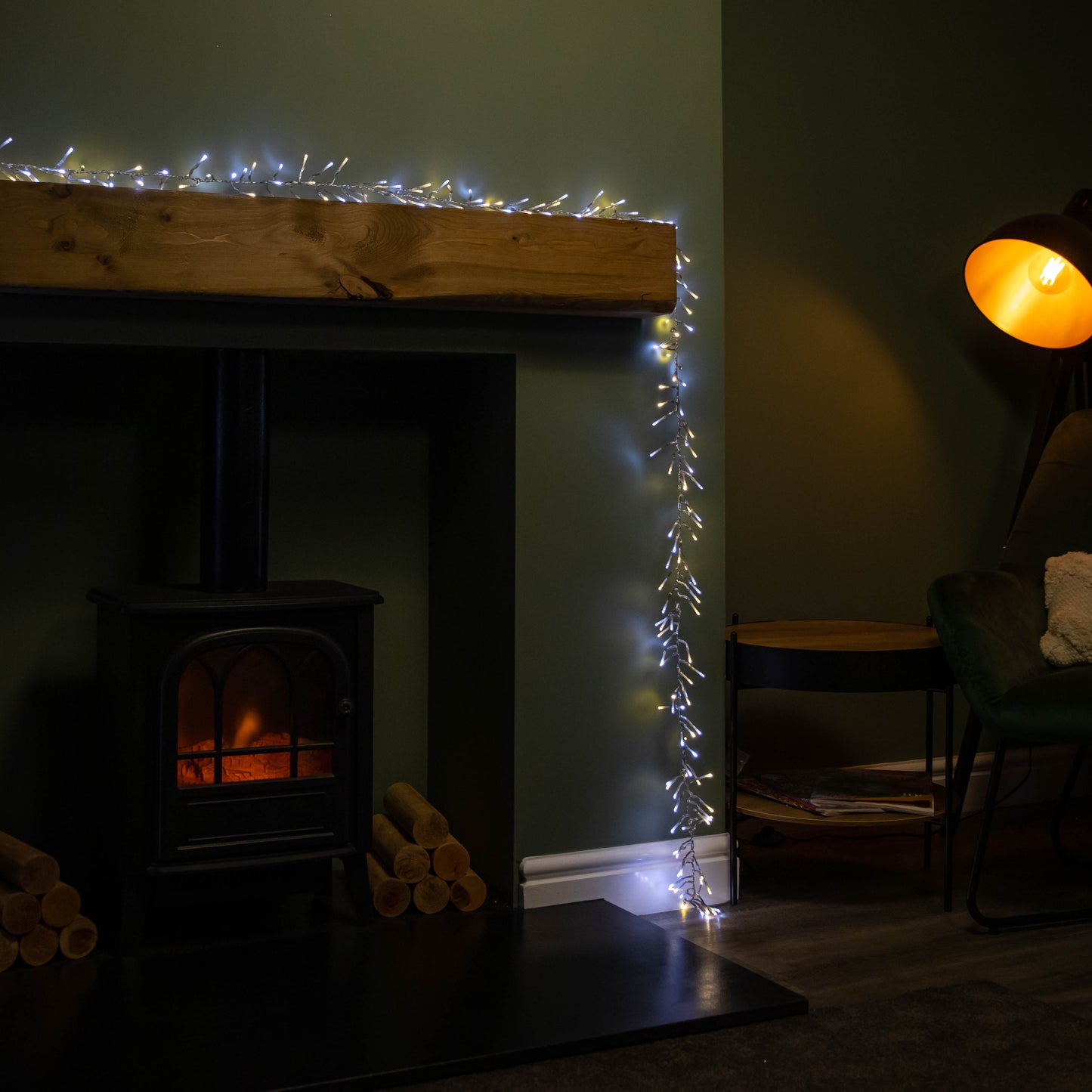 12.4m 960 LED ClusterBrights Christmas Lights with Timer in Warm & Cool White Clear Cable