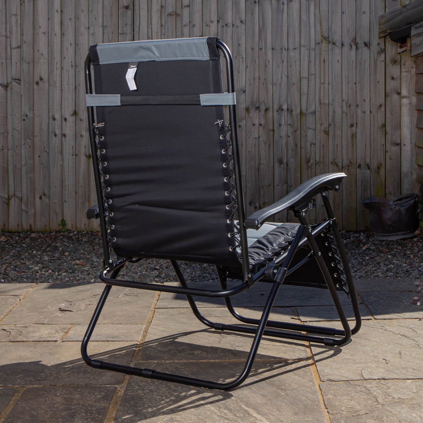 Set of 2 Luxury Padded Multi Position Zero Gravity Garden Relaxer Chair Lounger in Grey & Black