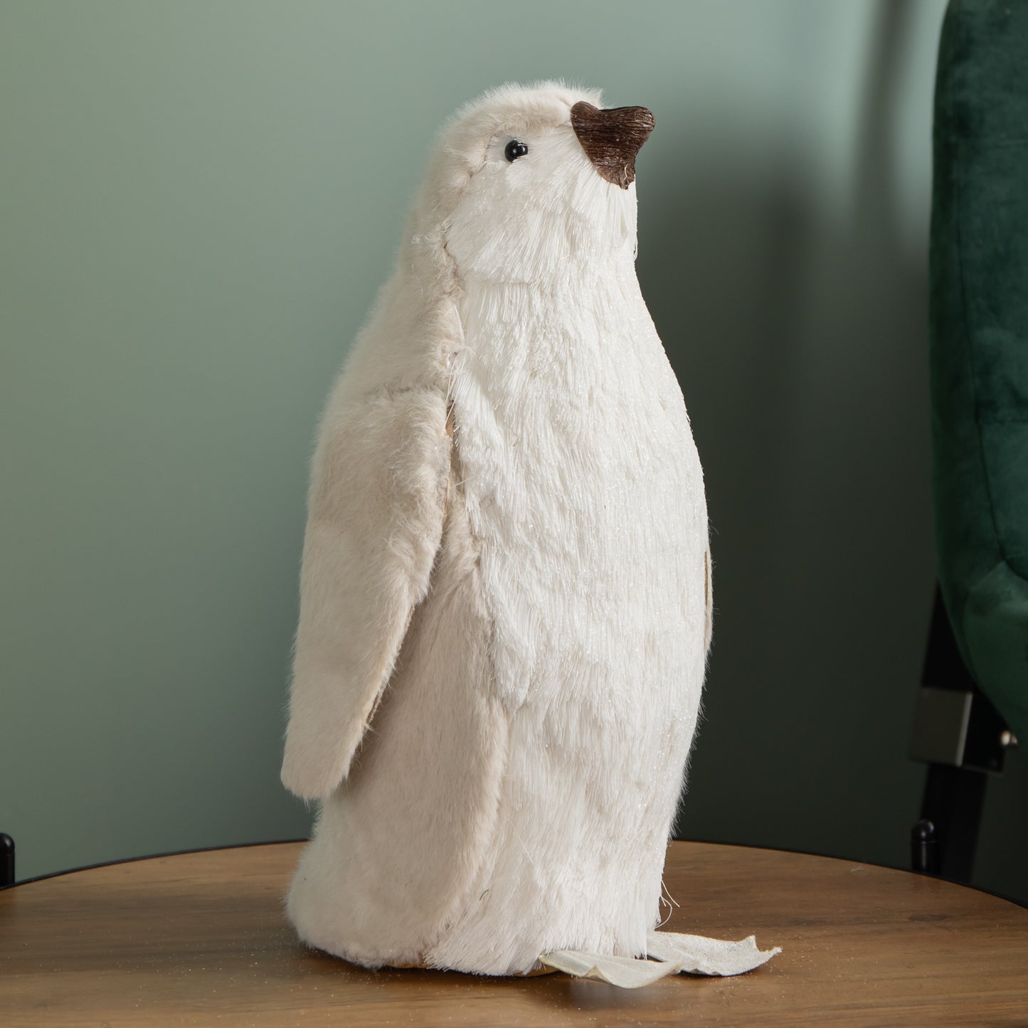 33cm Indoor Standing White Bristle Penguin Christmas Decoration