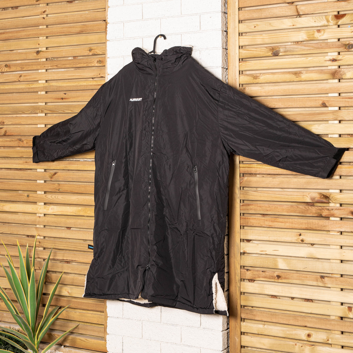 Oversized Adult Waterproof Active Dry Robe with Fleece Lining and Travel Bag in Black
