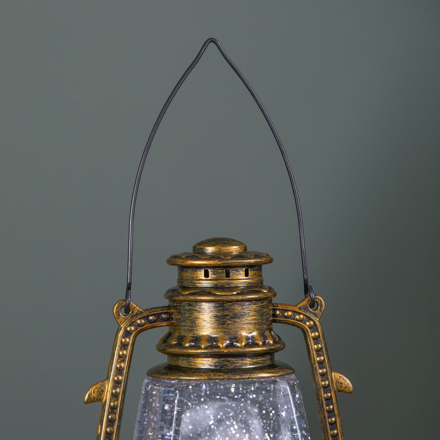 24cm Dual Powered Light up Antique Lantern Christmas Water Spinner with Santa Scene