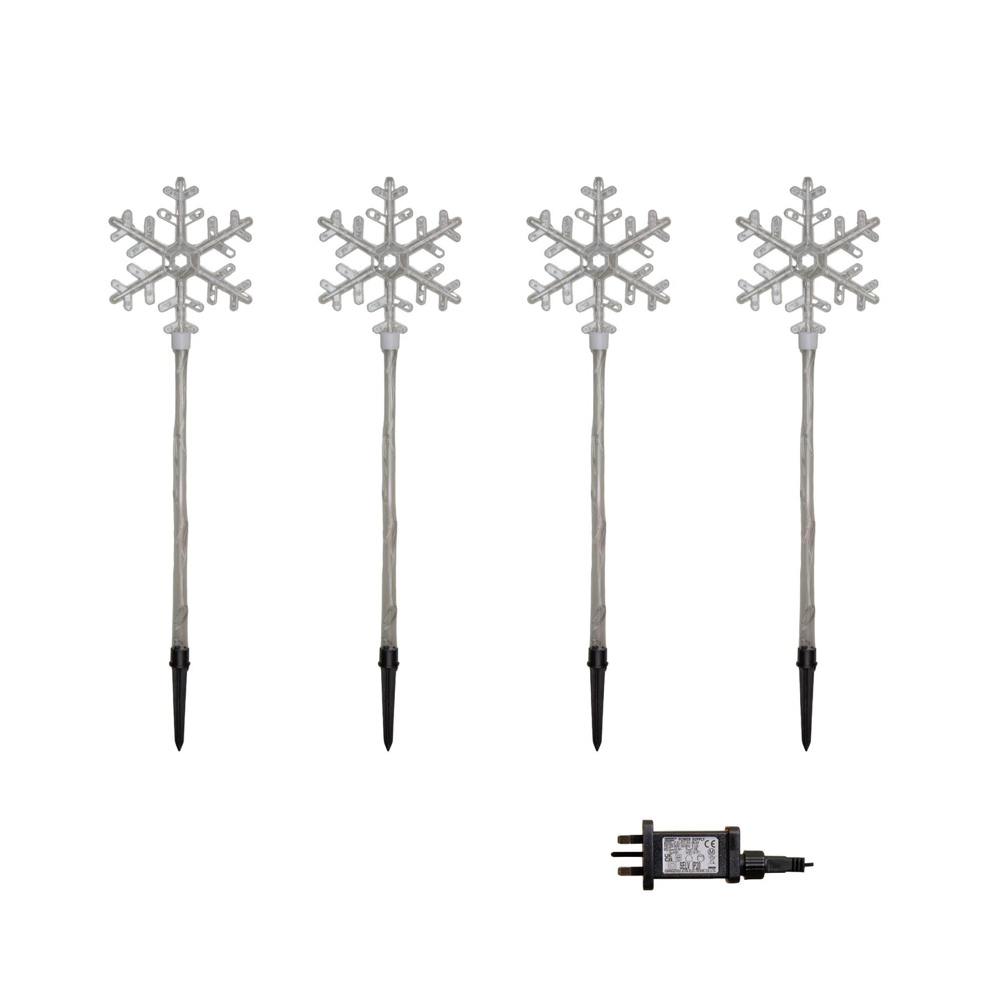 69cm Set of 4 Plastic Crystal Snowflake Pathfinder Christmas Lights with White LEDs