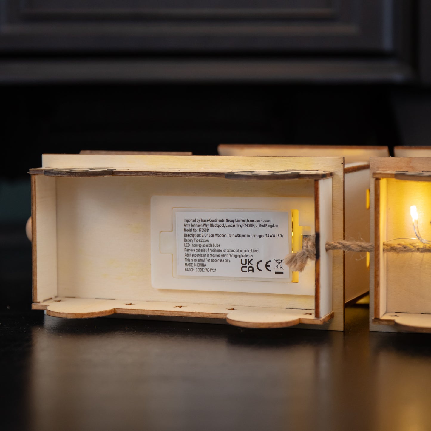 16cm LED Battery Operated Indoor Wooden Christmas Train & Carriages Scene