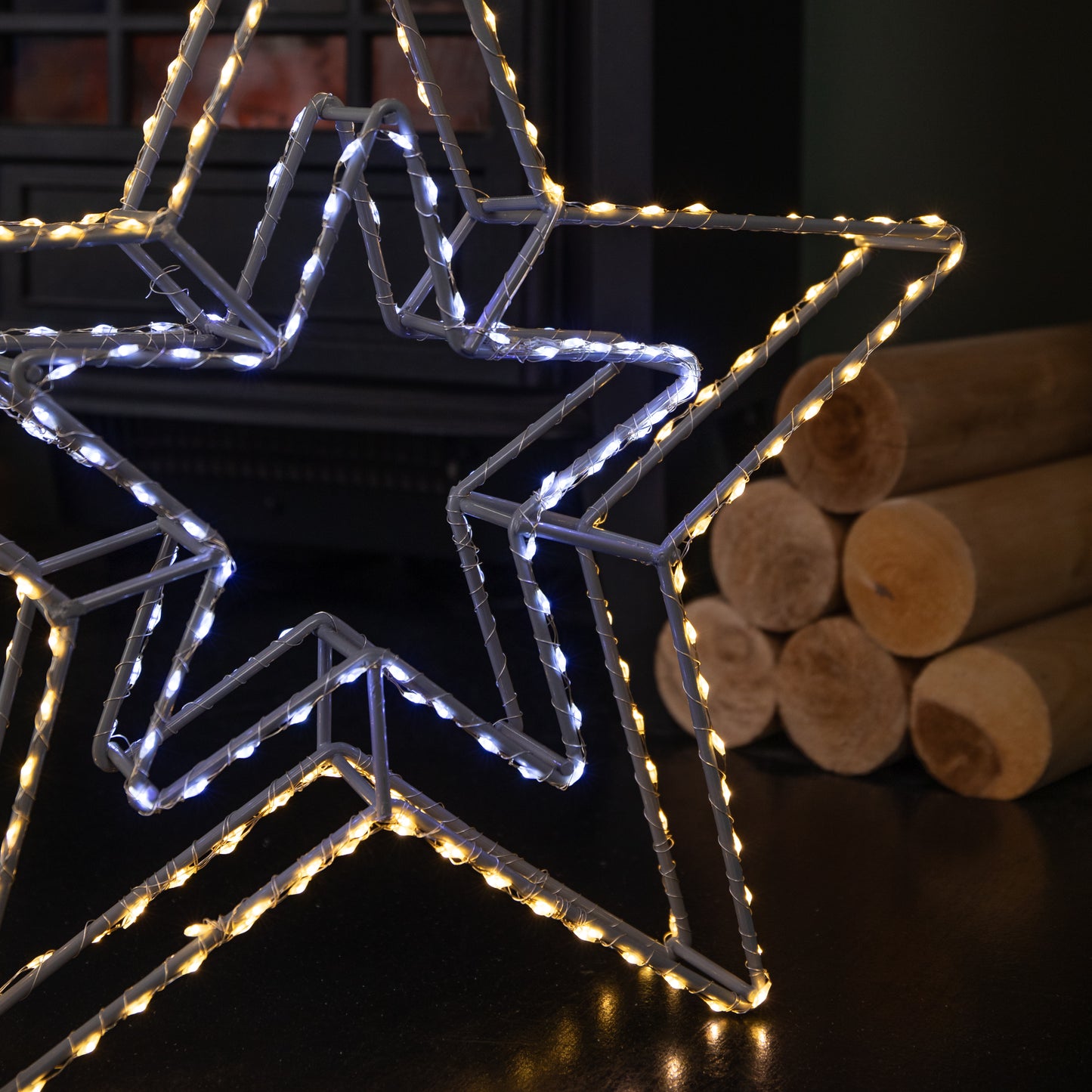 38cm Light up Dewdrop Double Star Christmas Decoration with White and Warm White LEDs