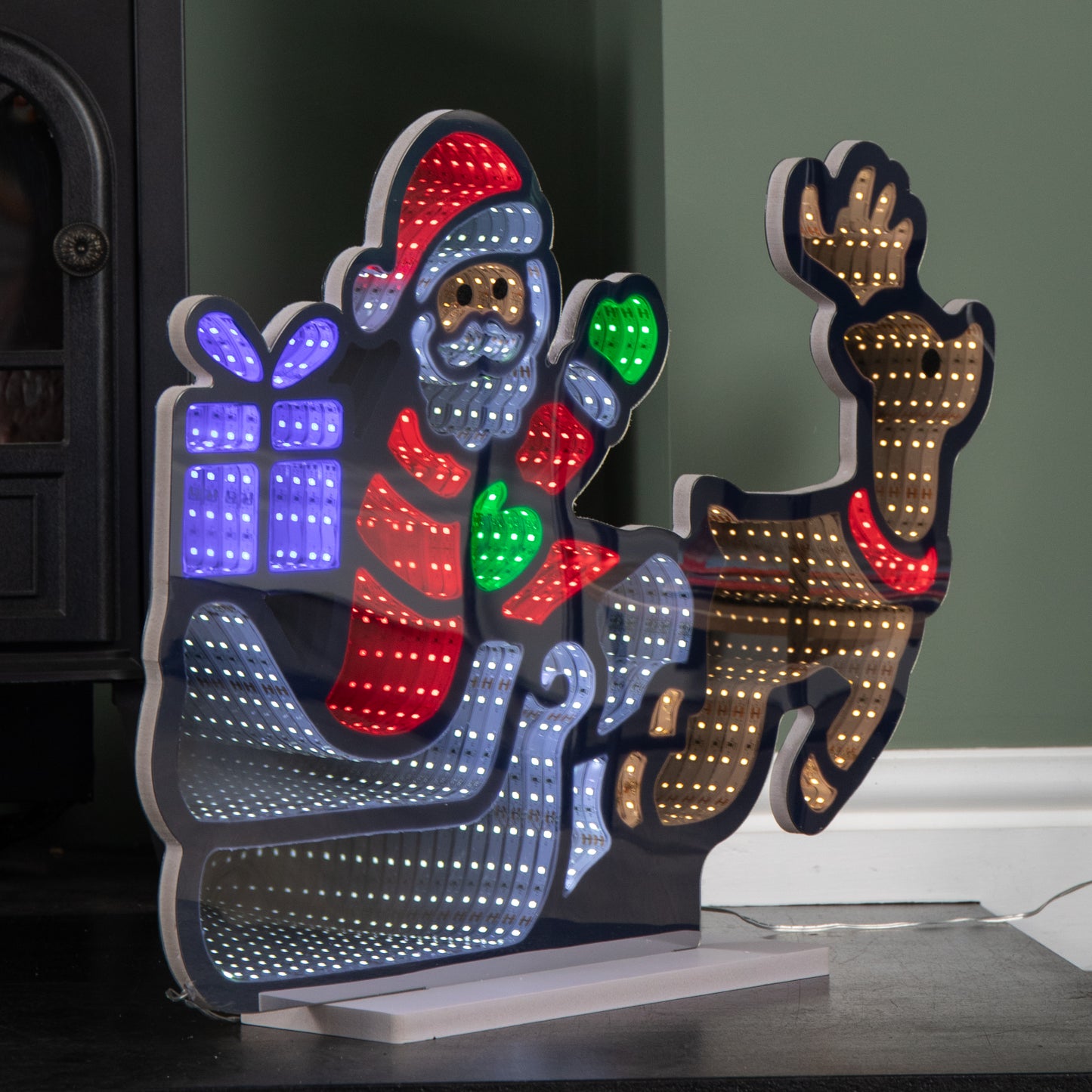 60cm Light up Santa in Sleigh with Present Christmas Infinity Mirror with Multi-Coloured LEDs