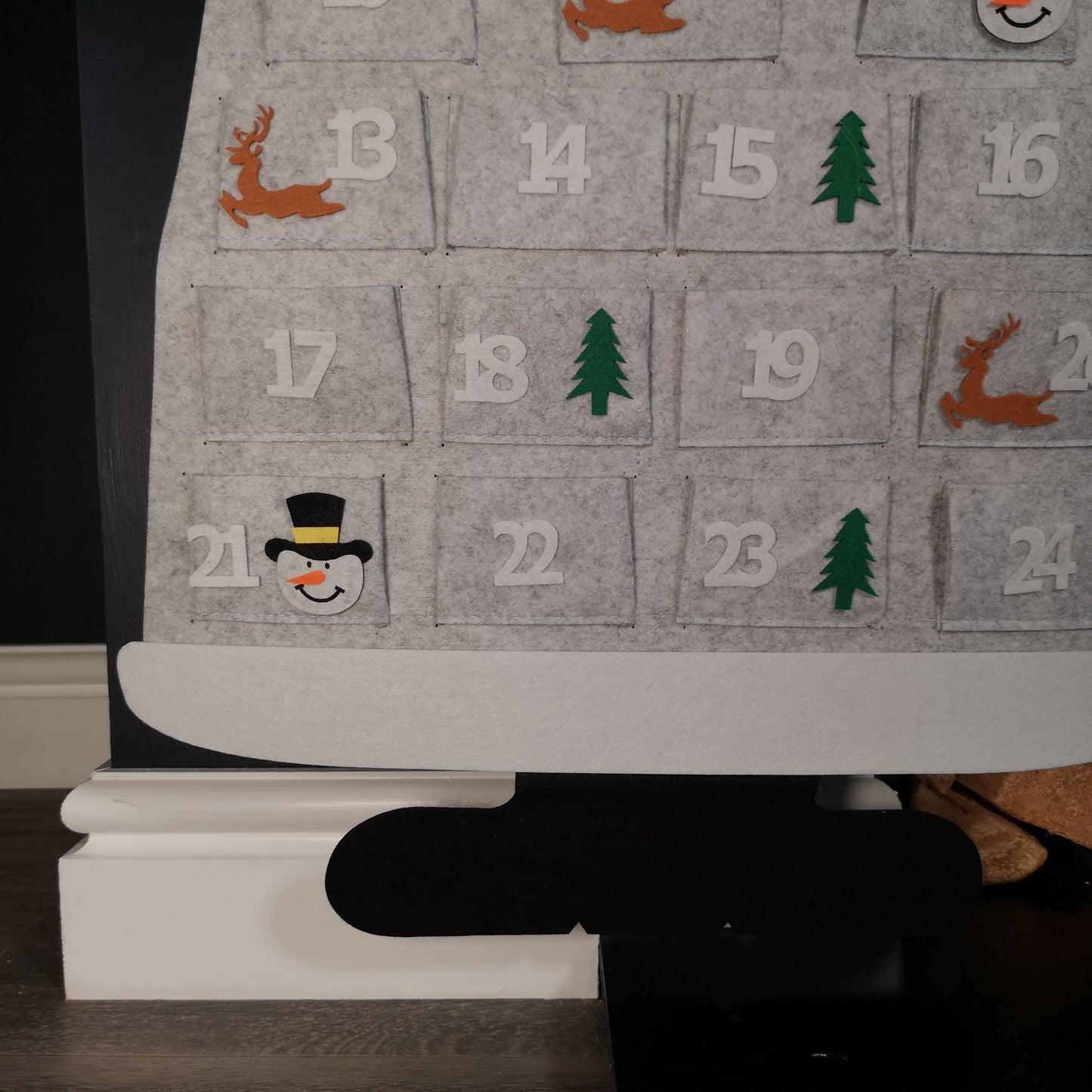 45cm x 115cm Felt Santa Advent Calendar Christmas Decoration in Grey