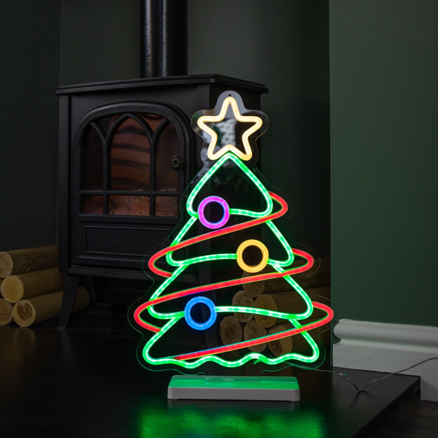 45cm Light up Neon Effect Christmas Tree with Base in Multi-Coloured
