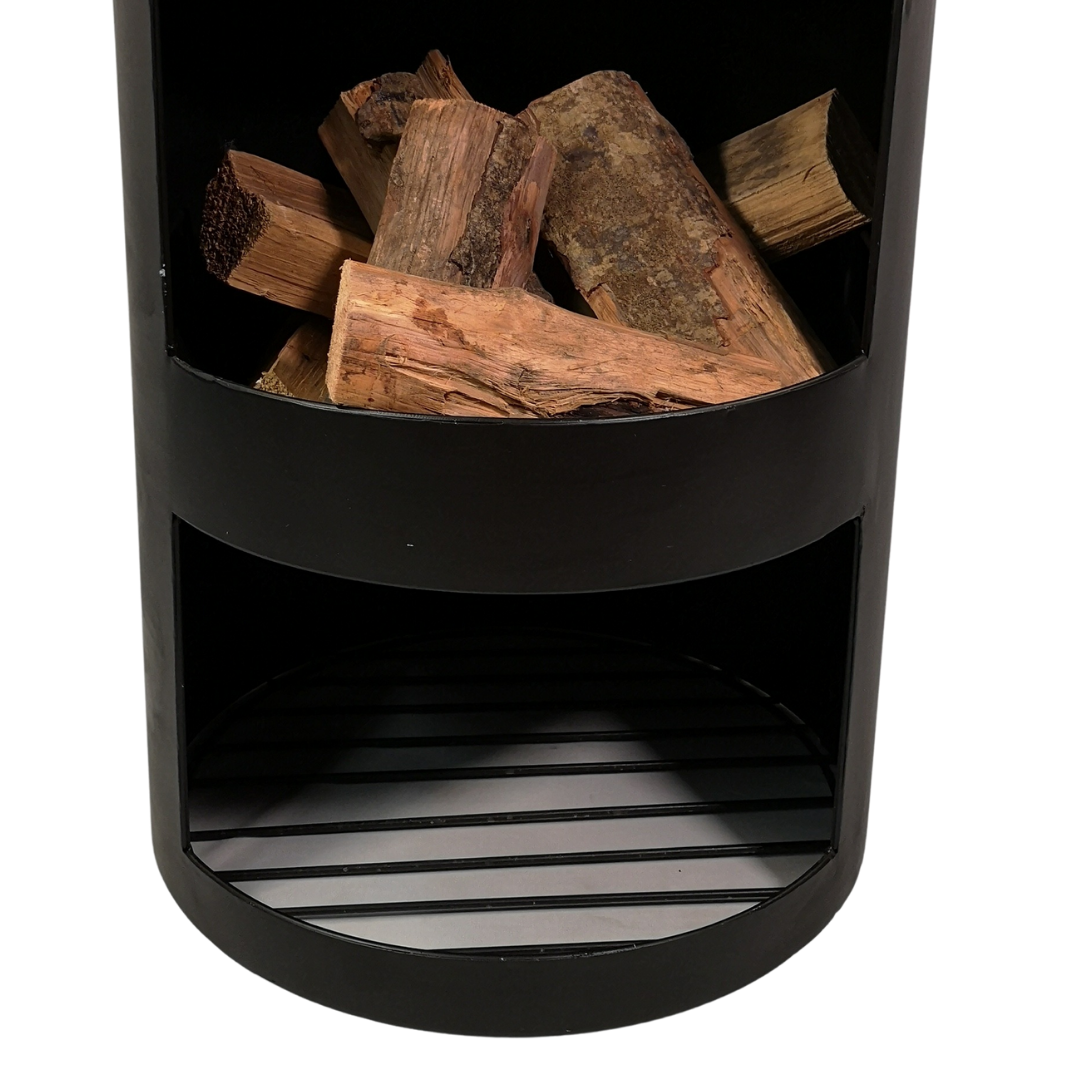 1.4m Tall Outdoor Garden Patio Chiminea Log Burner Fire Pit with Log Store & Cover