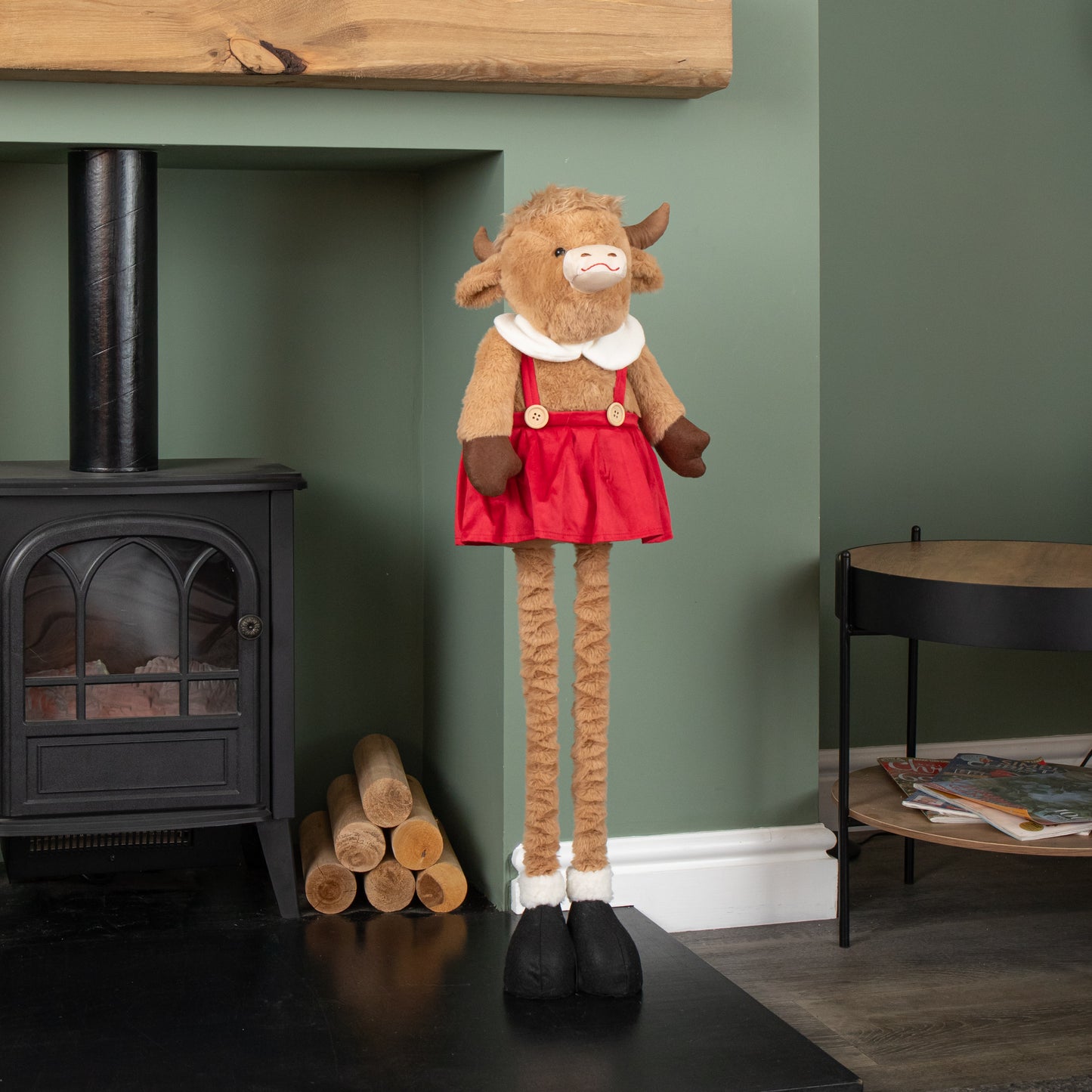 84cm Tall Plush Standing Christmas Highland Girl Cow with Extendable Legs