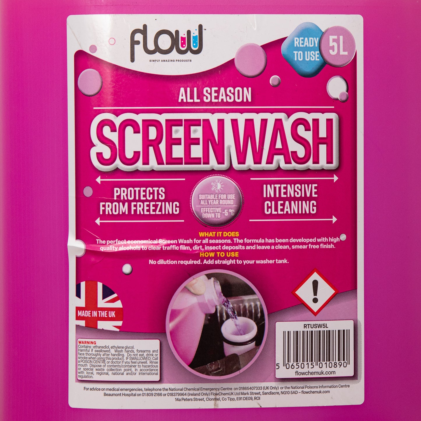 5 Litre All Season Streak Free Ready to Use Vehicle Screen Wash