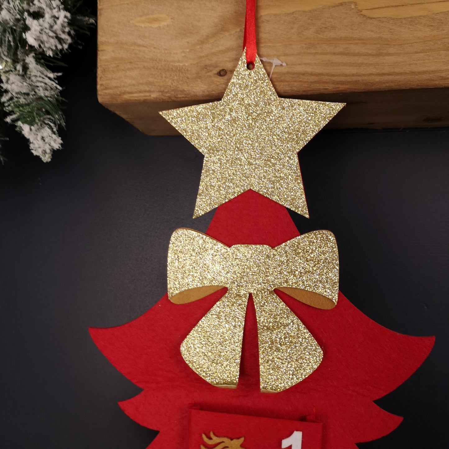 90cm Fabric Tree Shape Advent Calendar Christmas Decoration in Red