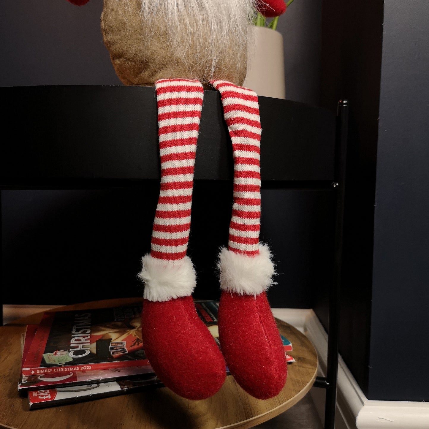 53cm Stripey Red Plush Sitting Christmas Boy Gonk with Dangly Legs and Mushroom Hat