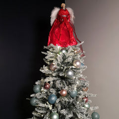 45cm Premier Christmas Angel Tree Topper Decoration in Red and Silver