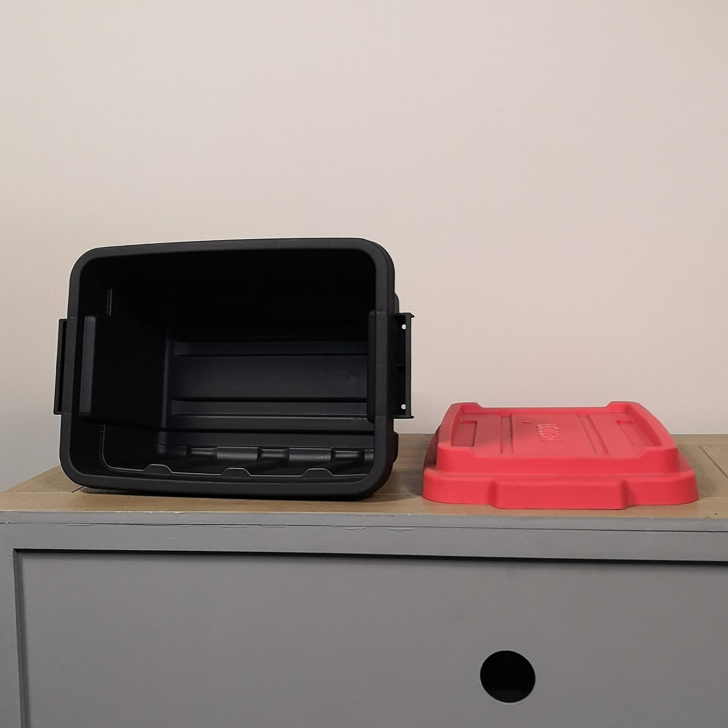 11L Black and Red Small Tuff Stackable Storage Box with Lid and Carry Handles