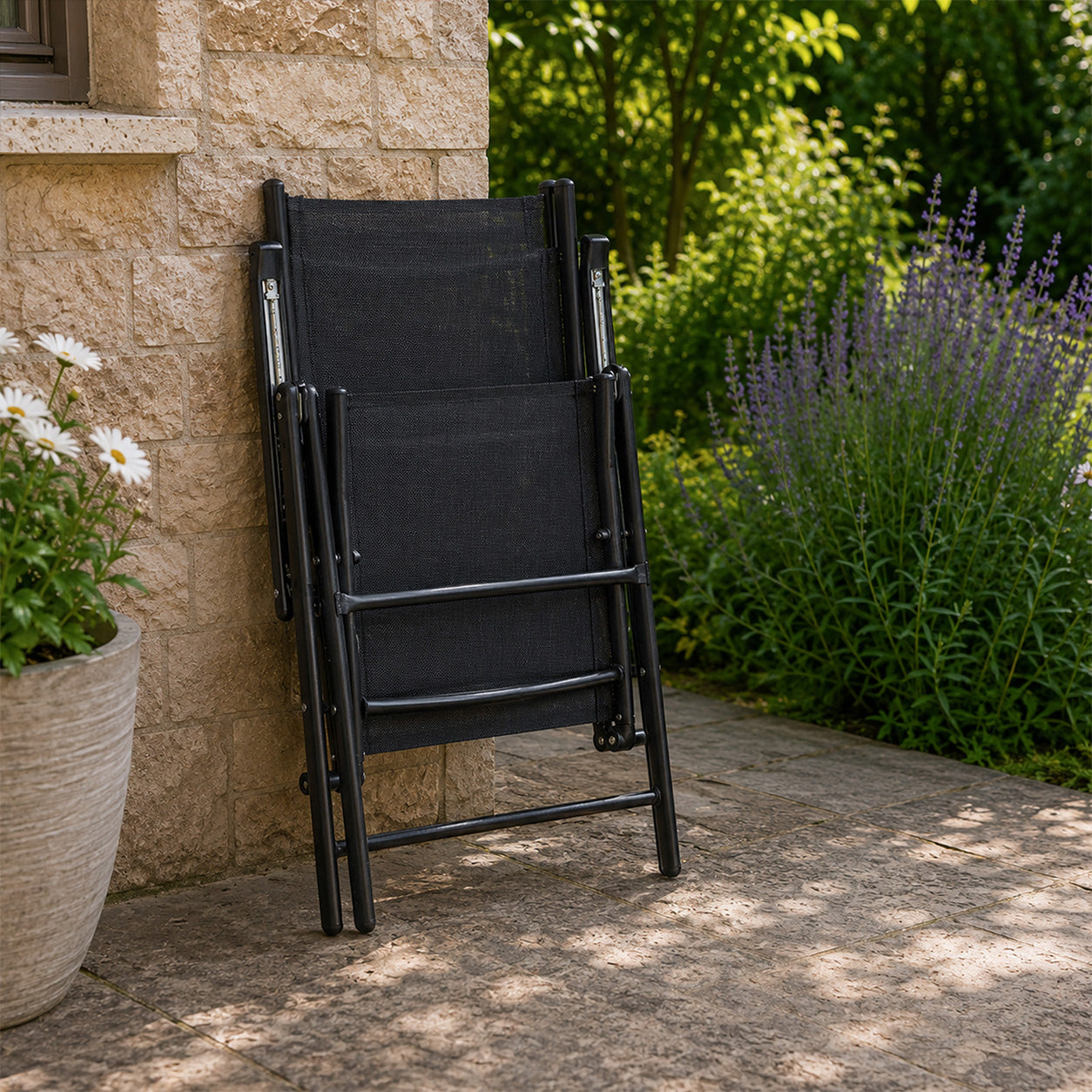 Outdoor Garden Patio Multi Position Reclining Folding Chair in Black