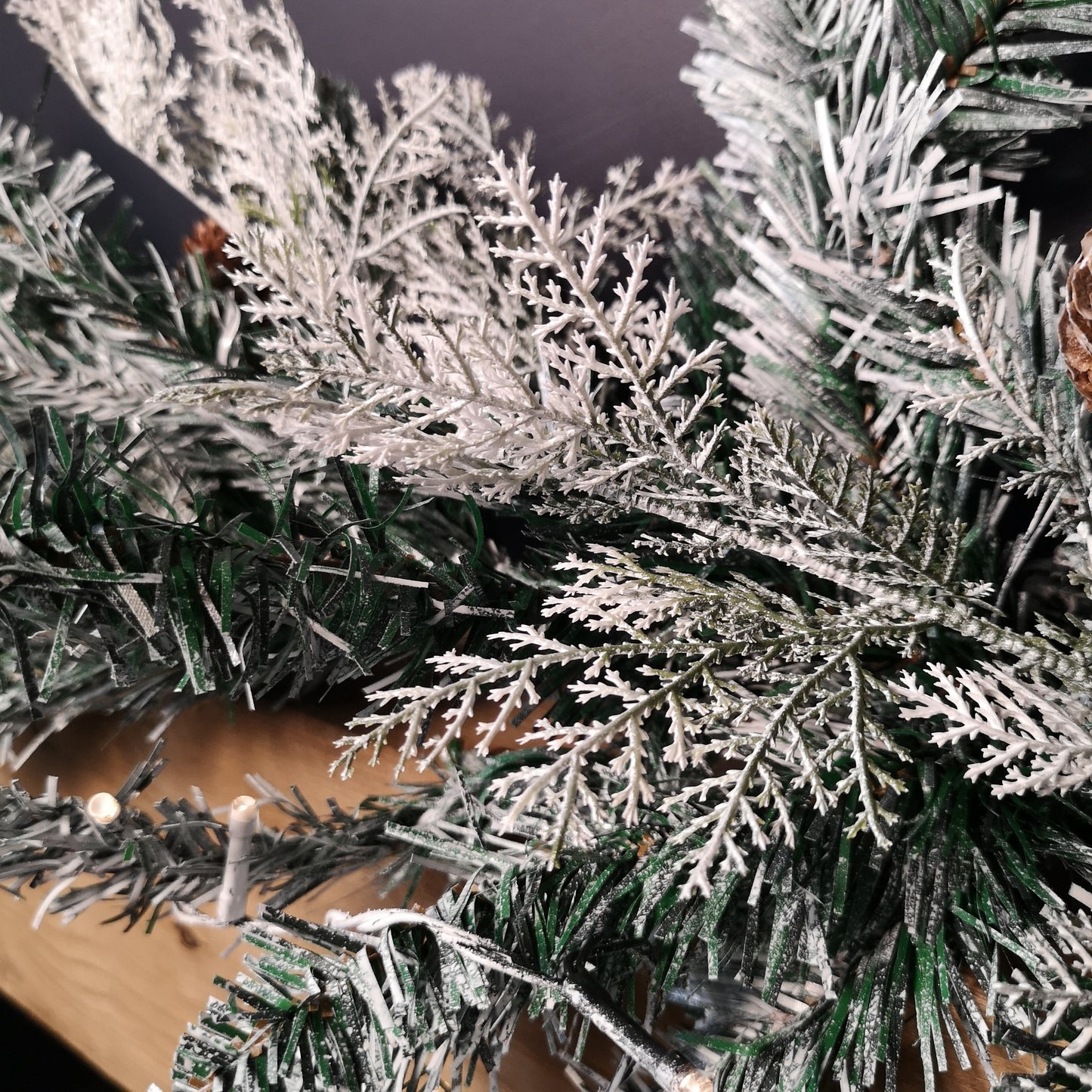 1.8m Snowy Christmas Garland with Pinecones 96 Tips and 50 Warm White LED Lights