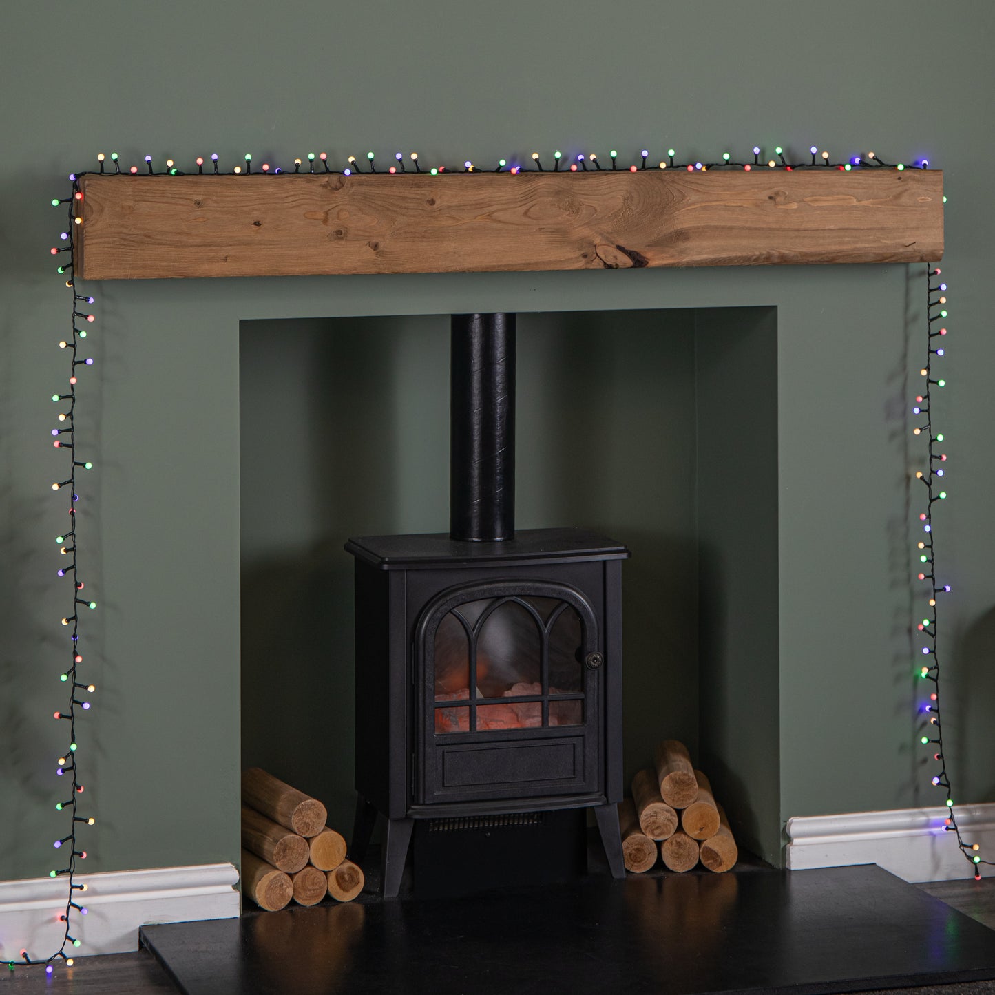 7.5m 300 LED Multi-Action Christmas Frosted Cap Berry String Lights with Timer in Multi-Coloured