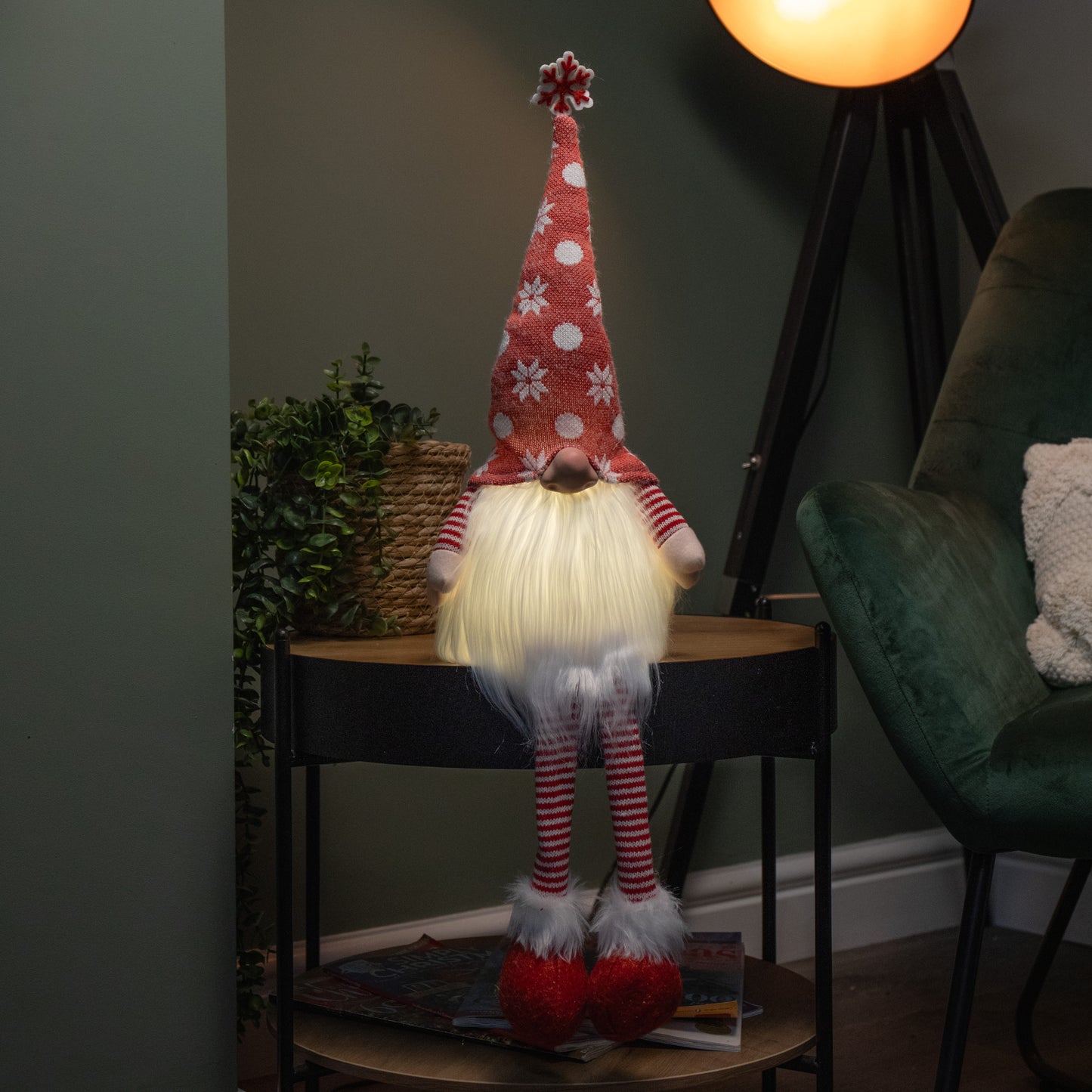 69cm Battery Lit Christmas Gonk Decoration with Dangly legs in Red