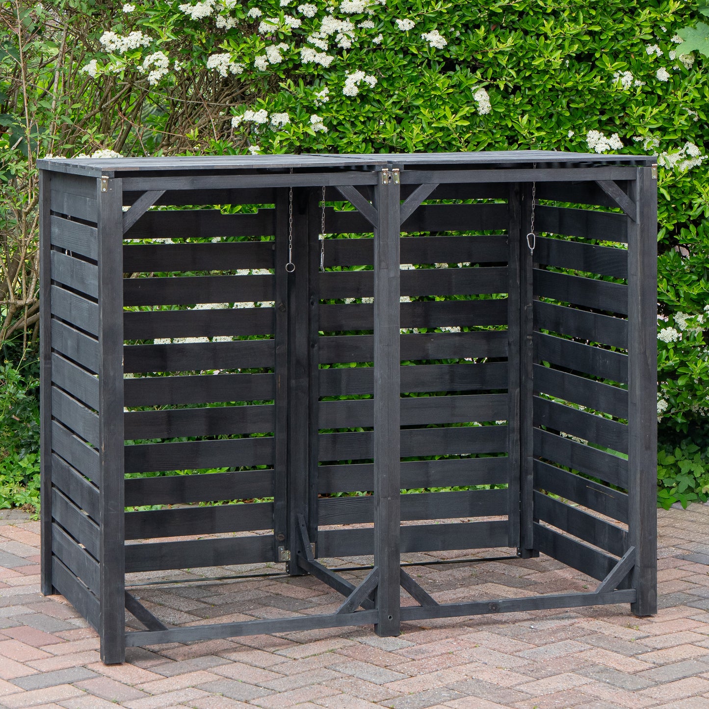 1.43m x 1.16m Outdoor Wooden Garden Double Wheelie Bin Store Storage for 2 Bins in Anthracite