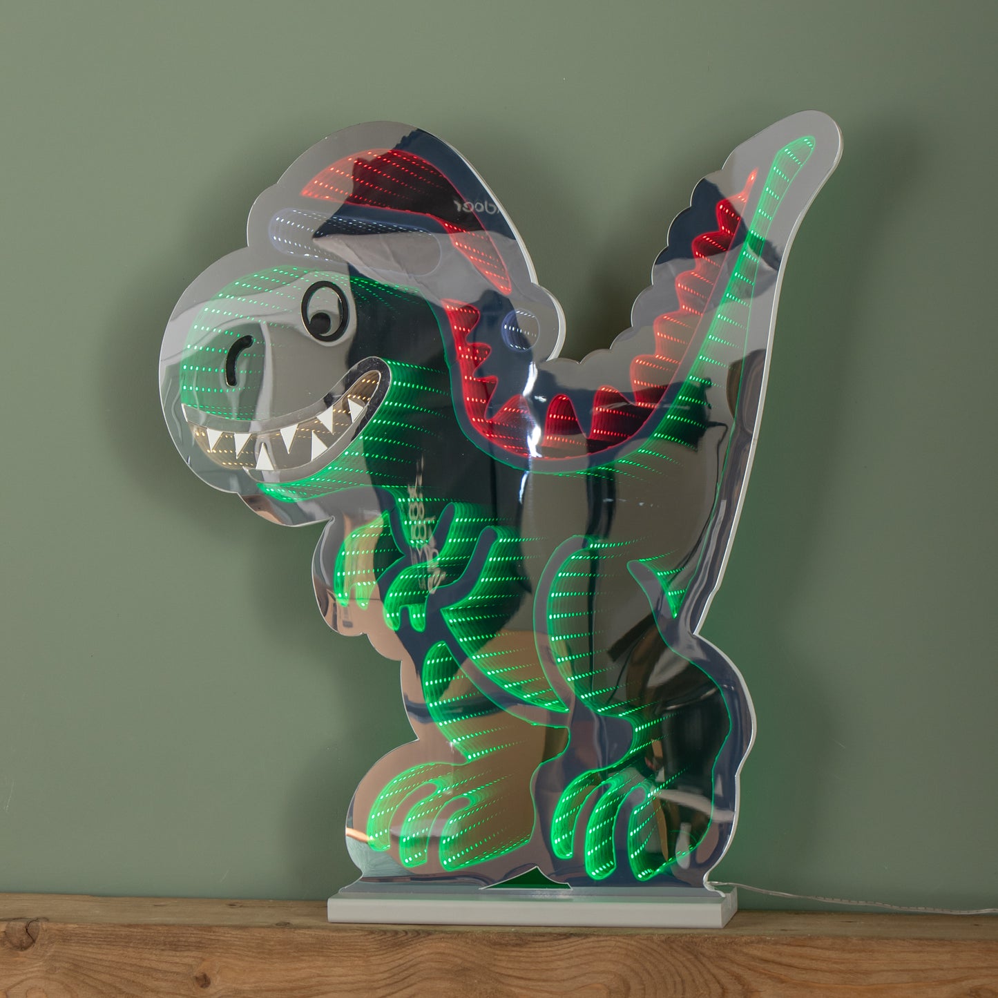 60cm Light up Christmas T-Rex with Santa Hat Infinity Decoration with LEDs