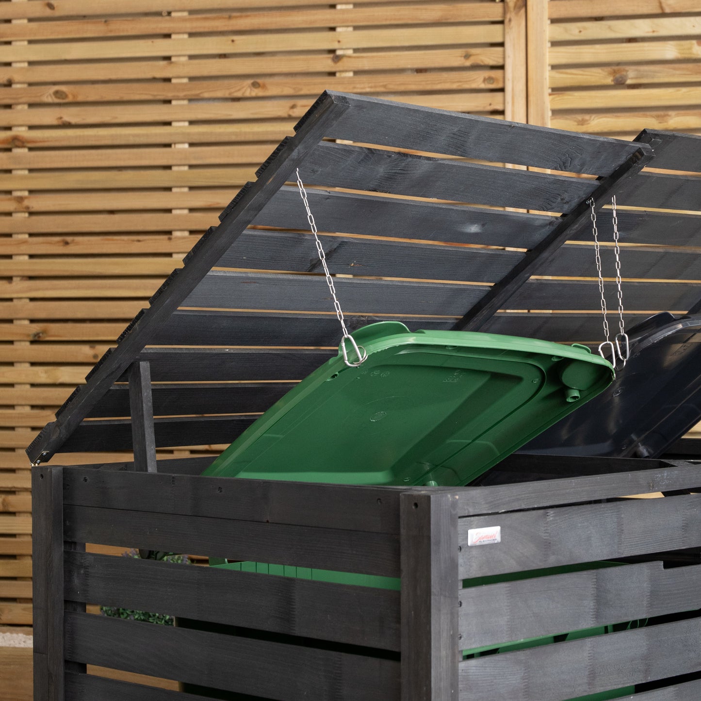 1.43m x 1.16m Outdoor Wooden Garden Double Wheelie Bin Store Storage for 2 Bins in Anthracite