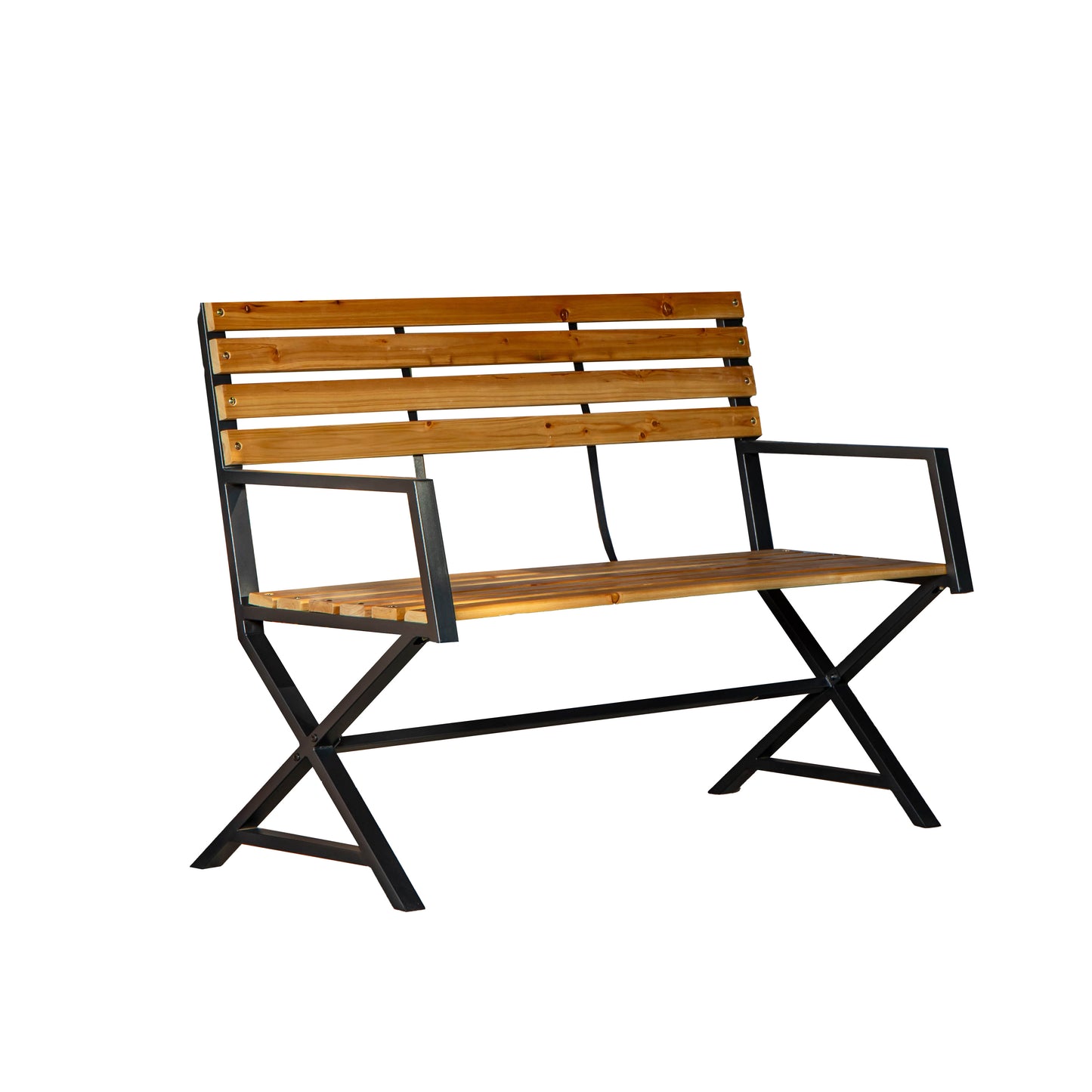 Kendal 2 Person Outdoor Modern Cross Design Metal Wooden Garden Patio Bench