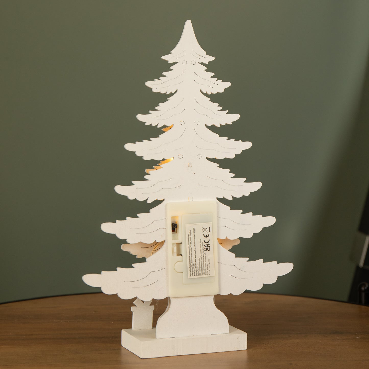 25cm LED Battery Operated Nutcracker with White Wooden Christmas Tree Scene