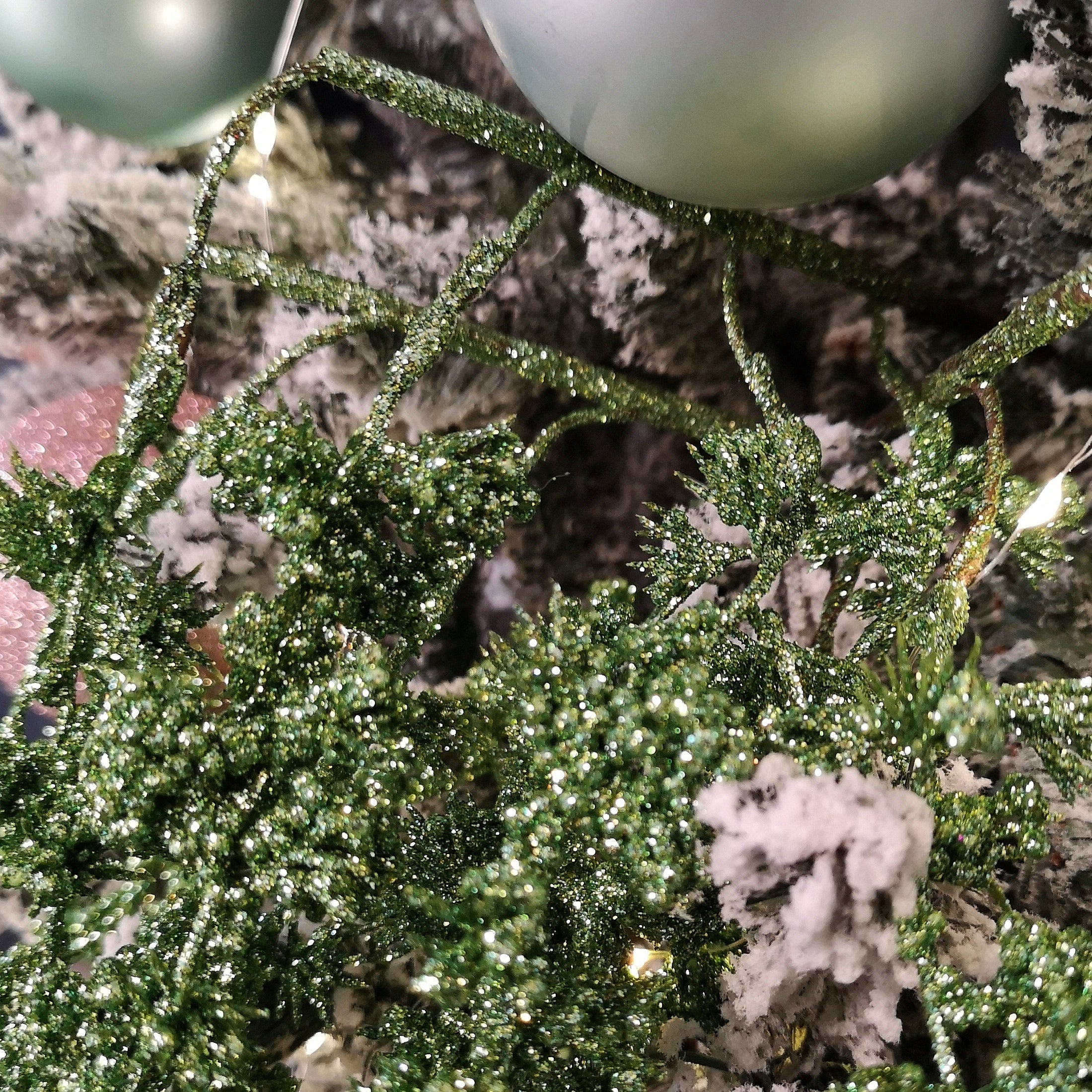 96cm Green Glitter Frosted Mini Leaf Wispy Christmas Stem Decoration