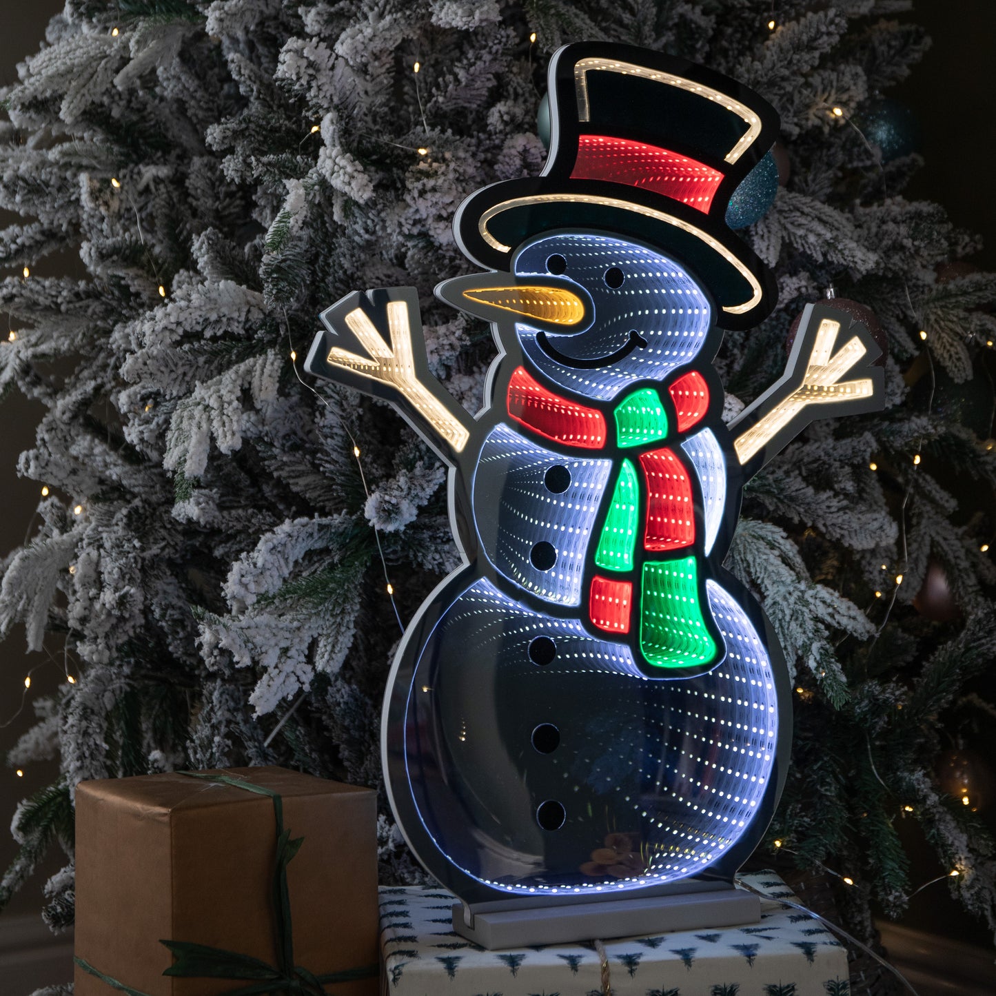 60cm Light up Standing Snowman Infinity Christmas Decoration with Multi-Coloured LEDs