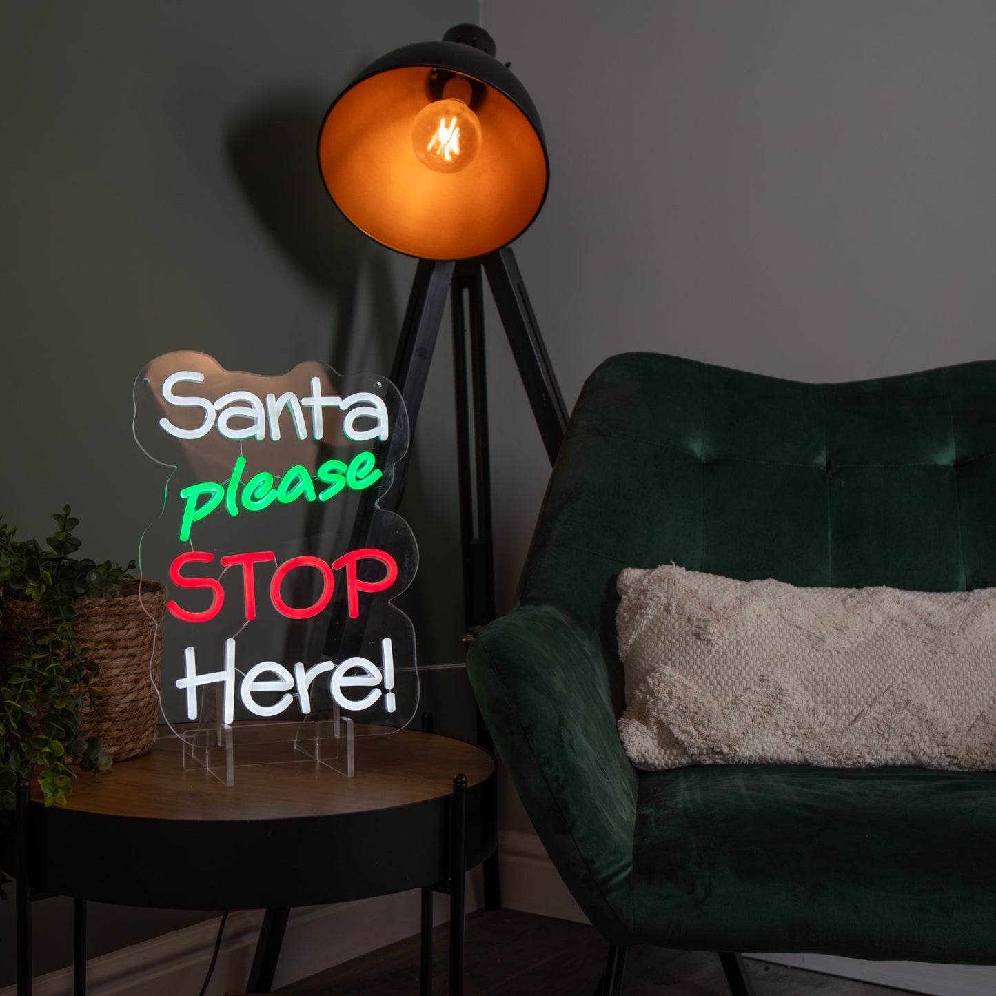 35cm Light up Santa Please Stop Here Neon Christmas Sign