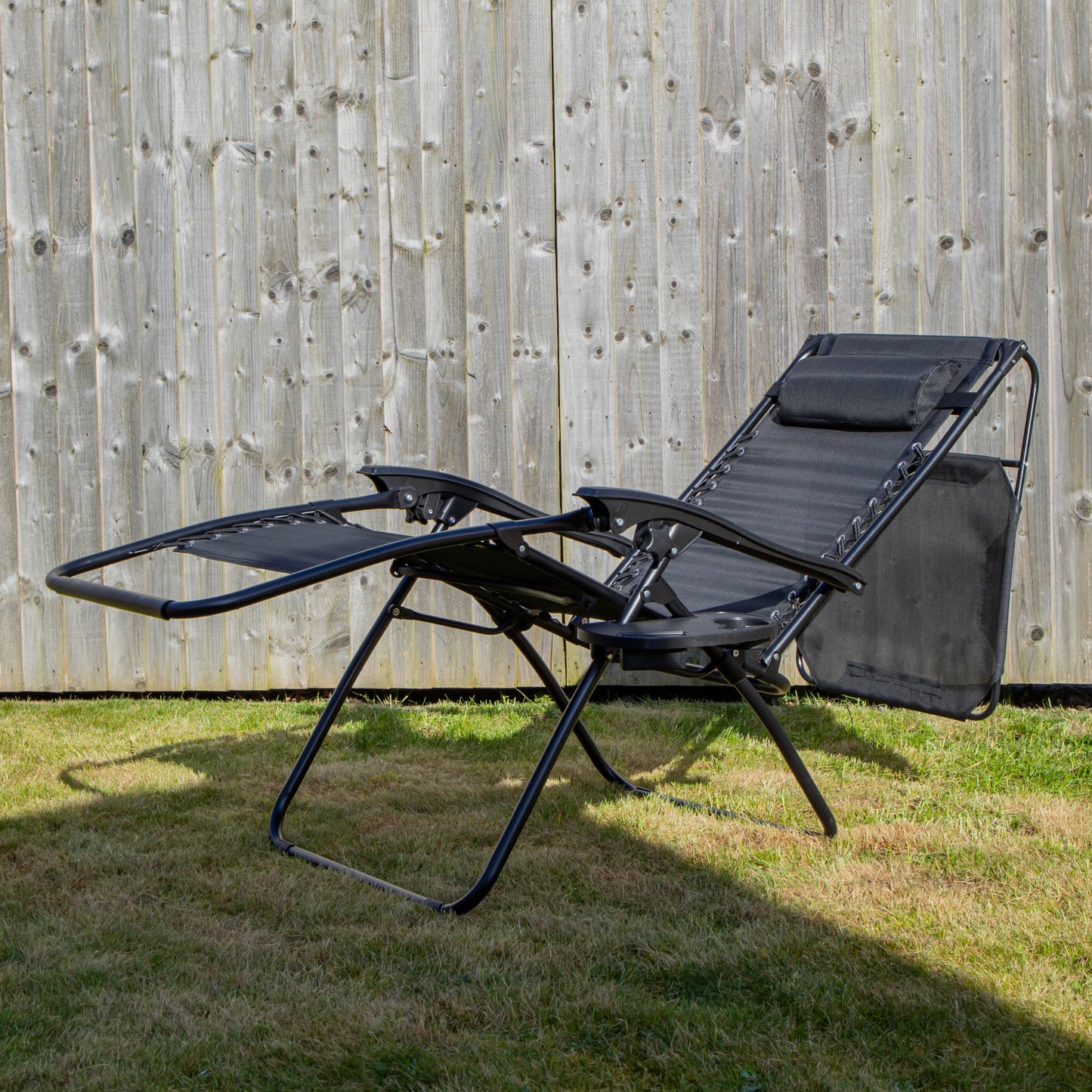 Multi Position Garden Gravity Relaxer Chair Sun Lounger with Sun Canopy in Black