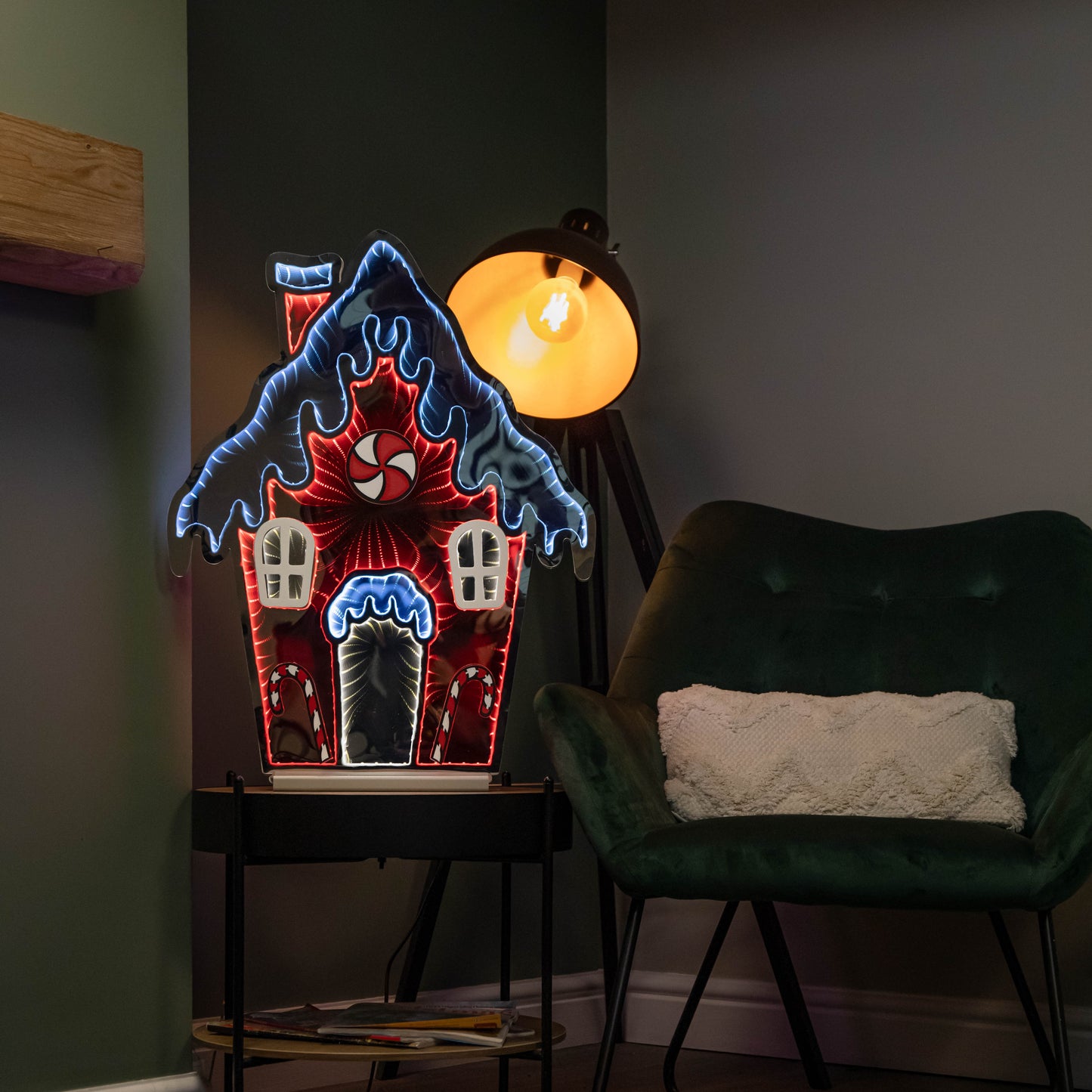 66cm Light up Gingerbread House Christmas Decoration with Red and White LEDs