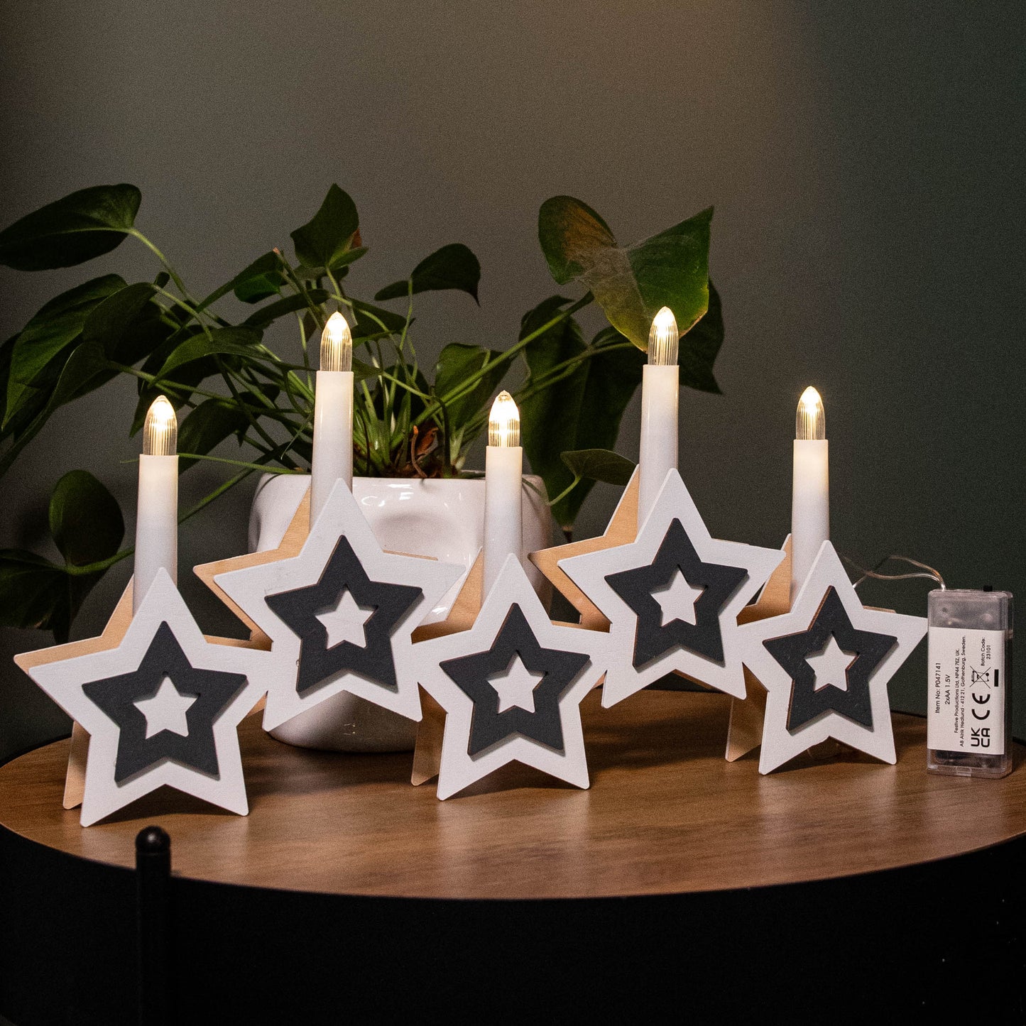 38cm Battery Operated White Wooden Christmas Candle Bridge Decoration with LEDs