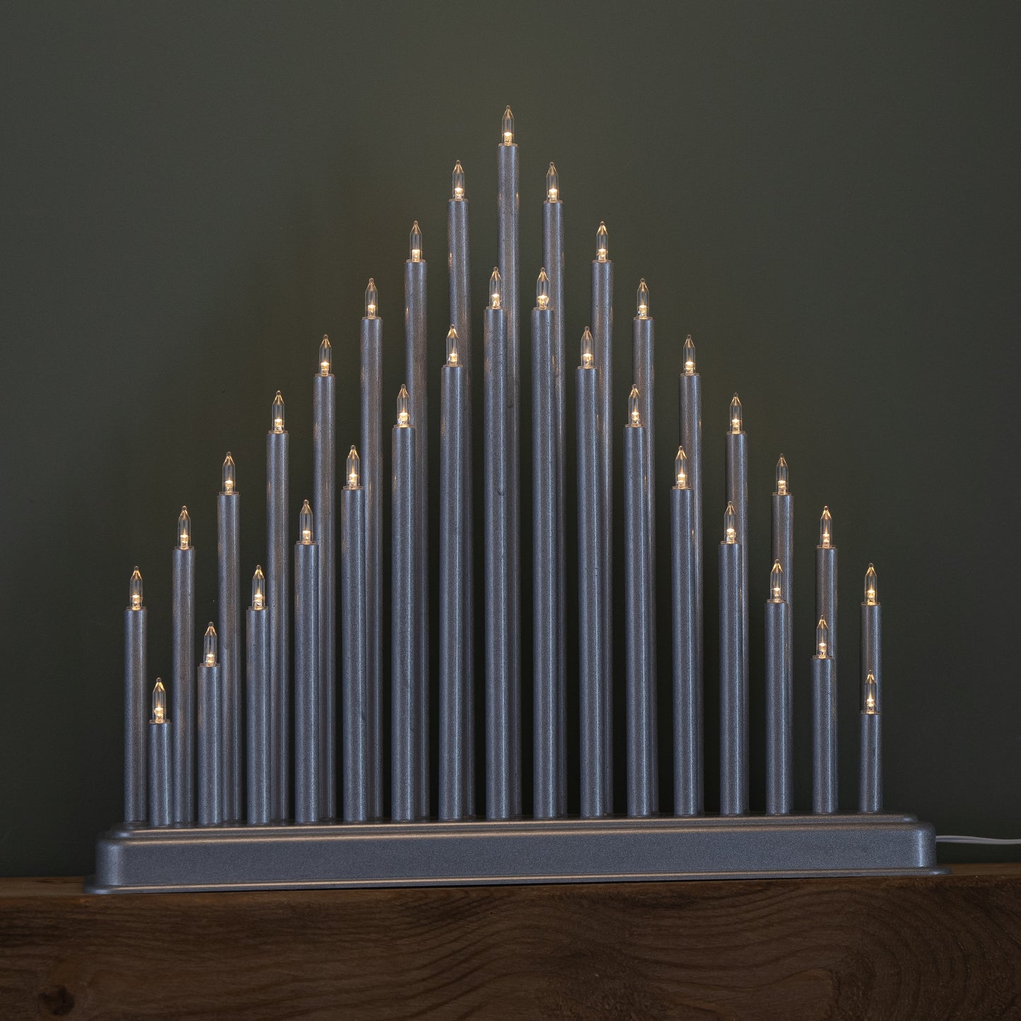 34cm Battery Operated Light up Christmas Candlebridge in Silver with Warm White LEDs