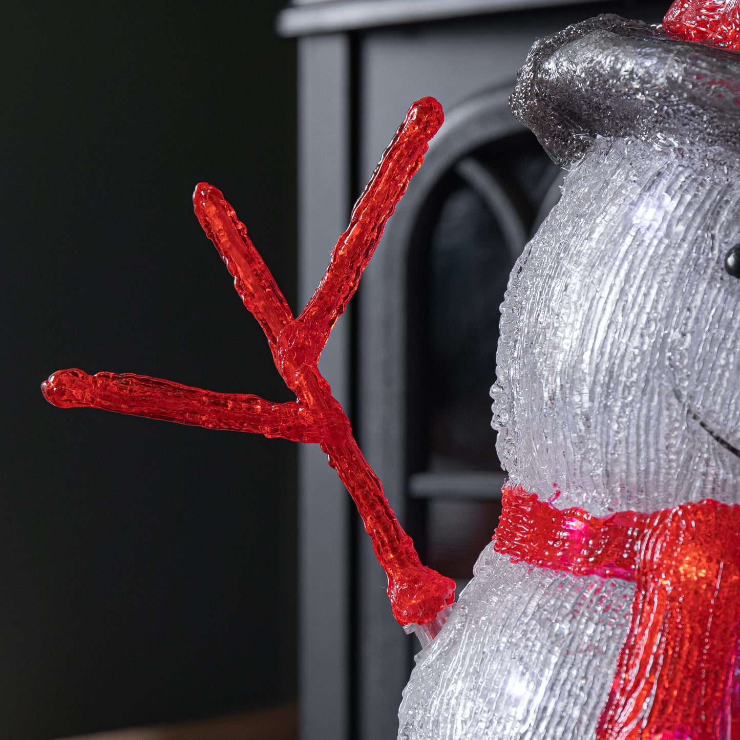 55cm Light up Acrylic Christmas Snowman with Top Hat & Scarf with White LEDs