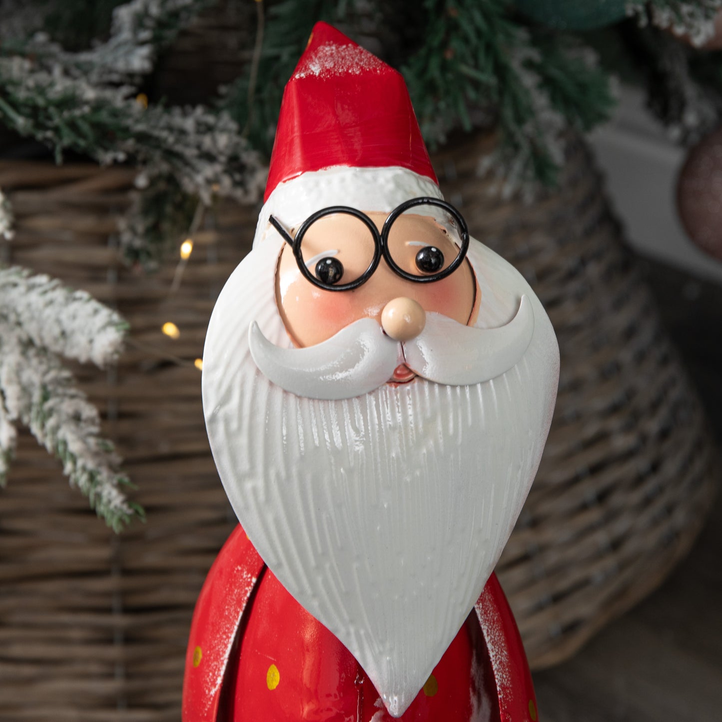 44cm Hand Painted Metal Christmas Polka Dot Santa Decoration