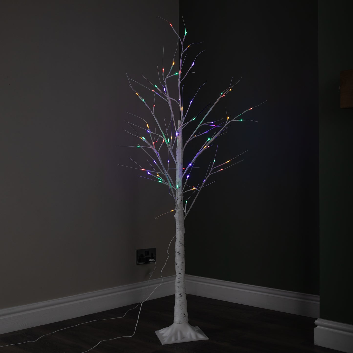 5ft (1.5m) Light up Christmas Birch Tree with 64 Multi-Coloured LEDs