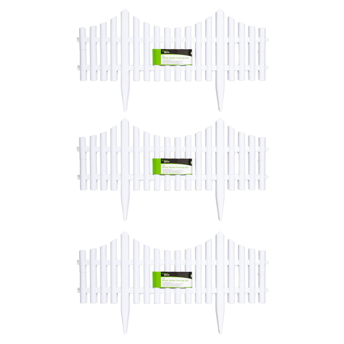 3 x 33cm 4 Piece Set White Wood Effect Picket Fence Garden Edging
