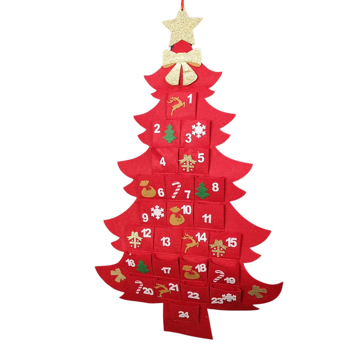 90cm Fabric Tree Shape Advent Calendar Christmas Decoration in Red