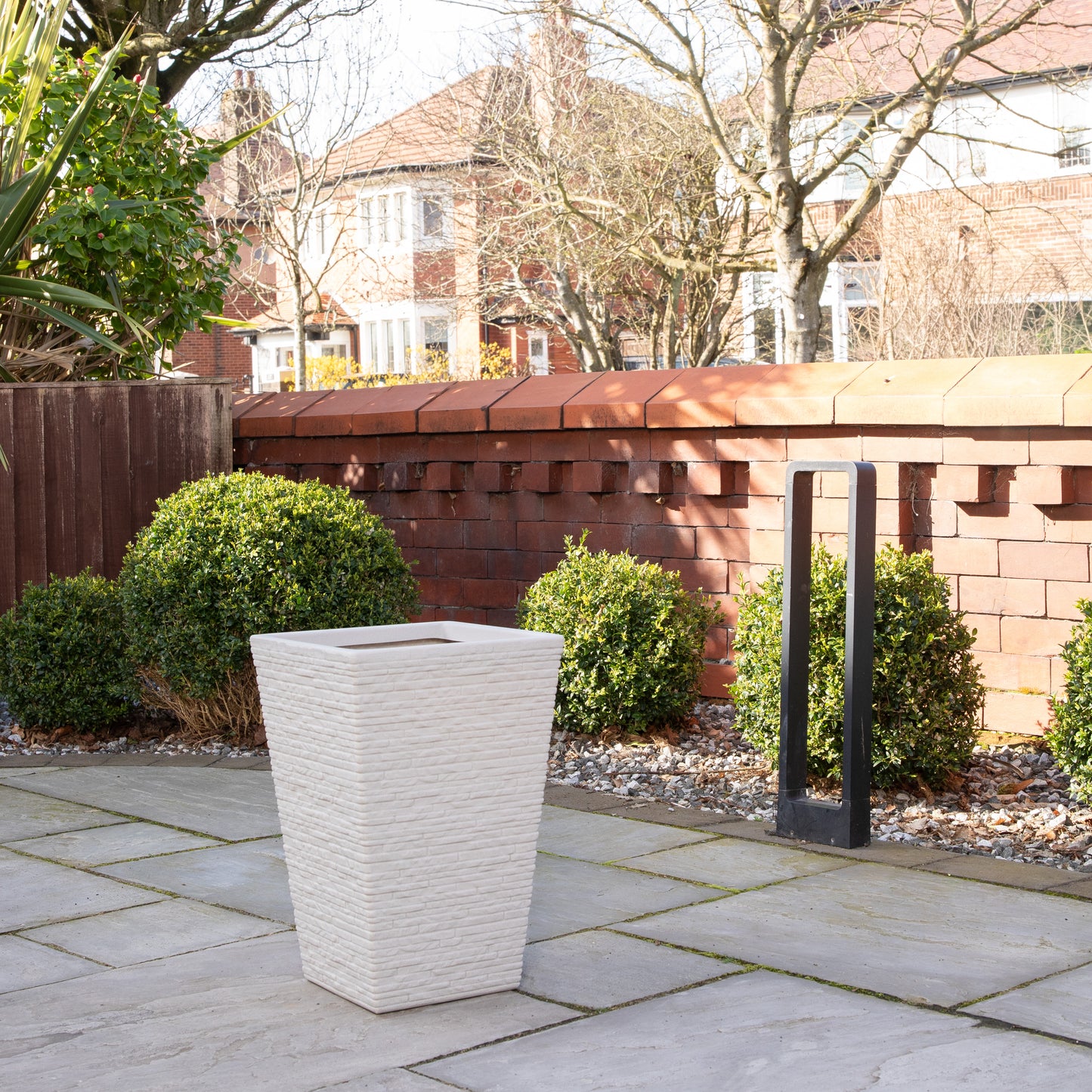 45cm Tall Plastic Slate Effect Garden Patio Planter in Stone