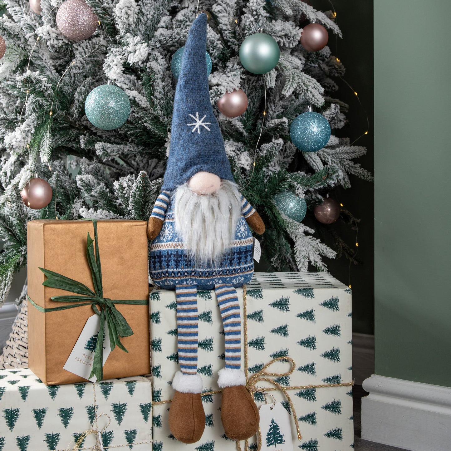 48cm Tall Christmas Gnome Gonk Nordic Decoration Blue Body Hat Bell Dangly Legs