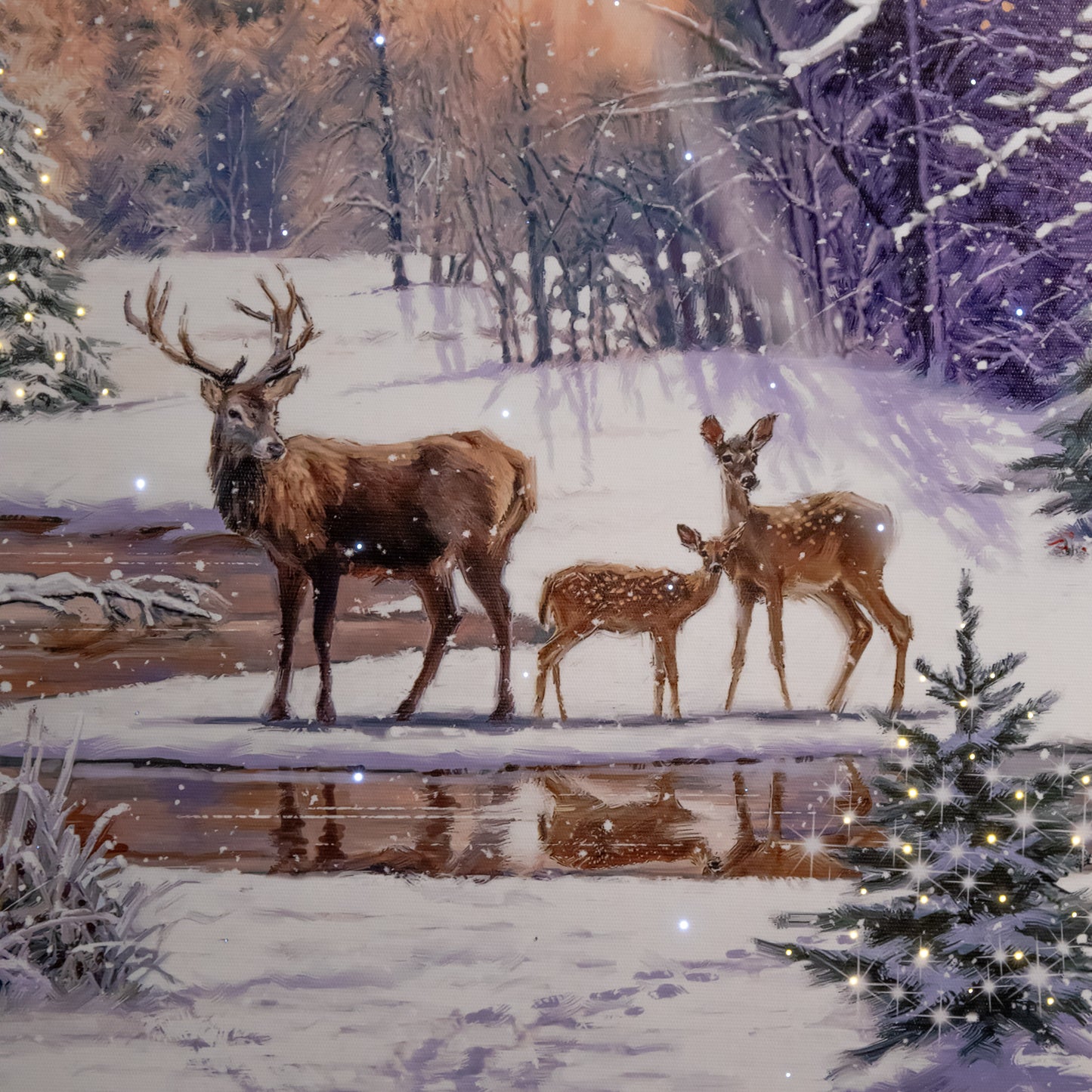 40cm Battery Operated Light up Family of Deers Christmas Canvas with LEDs